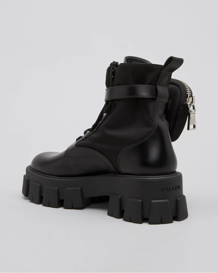 PRADA Leather Zip Pocket Combat Booties