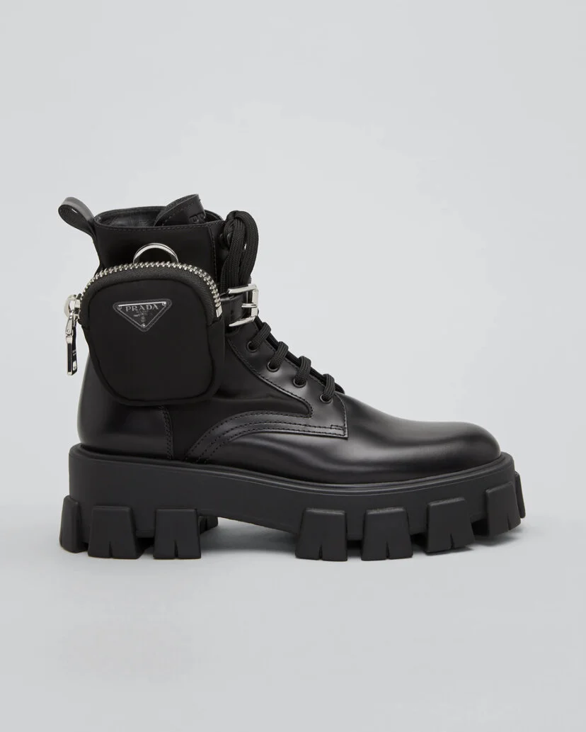 PRADA Leather Zip Pocket Combat Booties