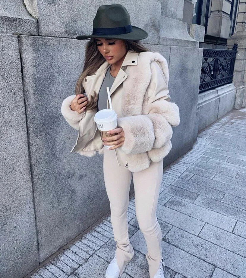 Cream Fur Vegan Leather Jacket 
