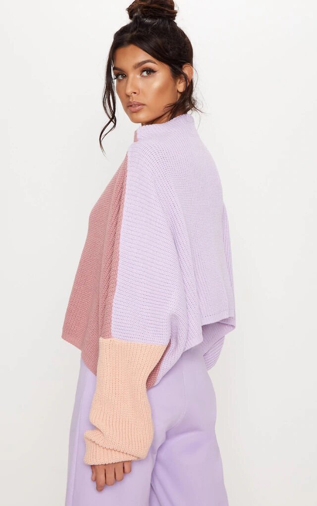 Pink Oversized Colour Block Sweater