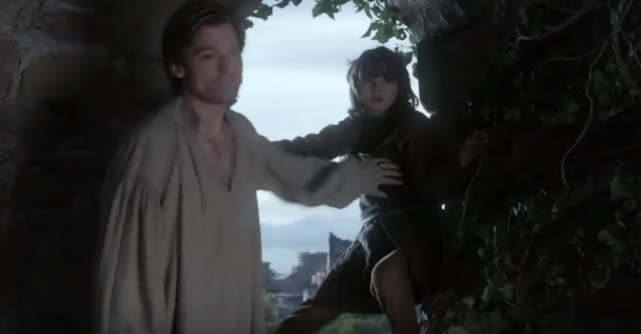 Jaime Lannister pushing Brandon Stark out of a tower window in Season 1 Episode 1.