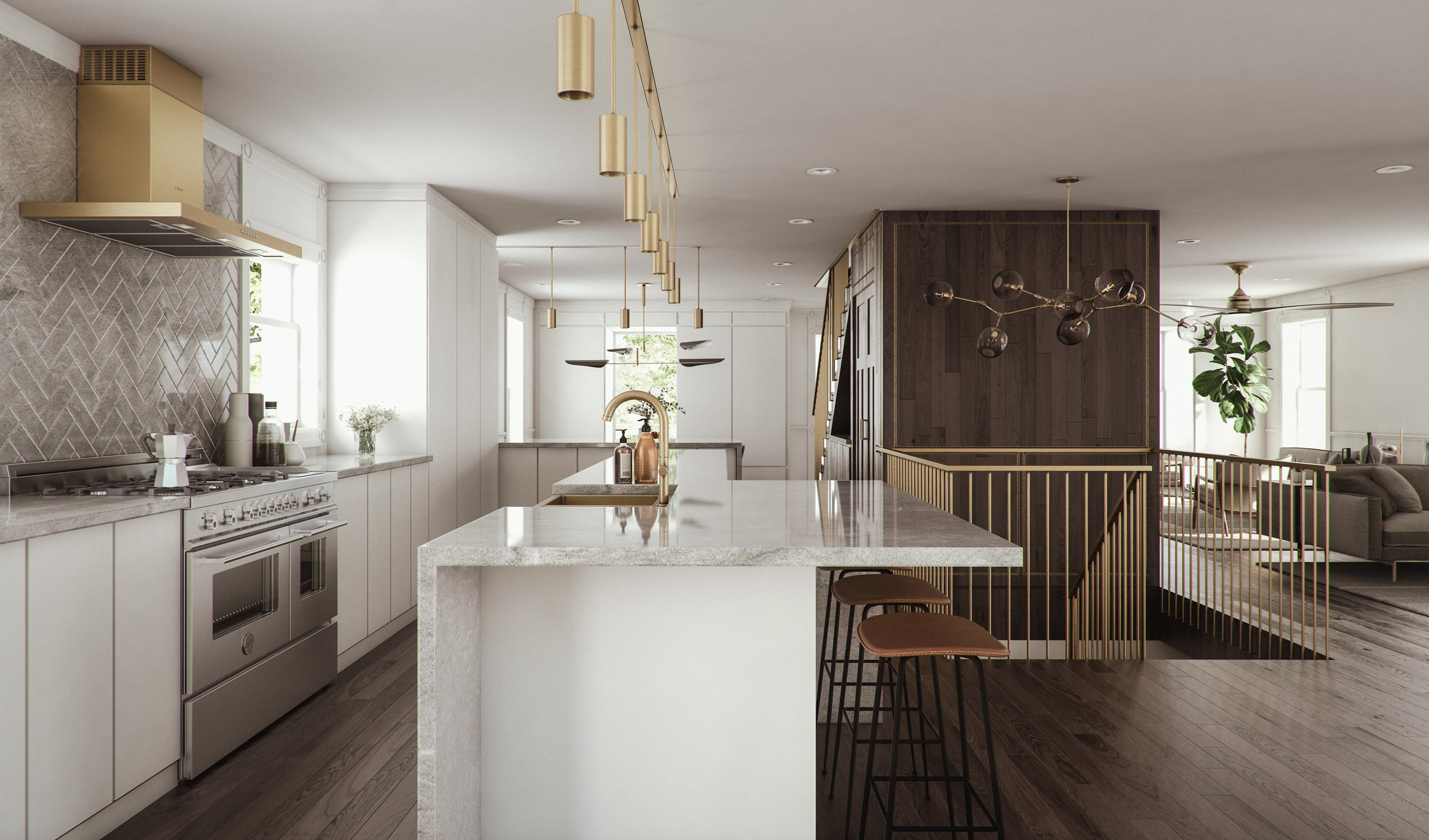  The kitchen acts as the focal point of an expansive ground floor 