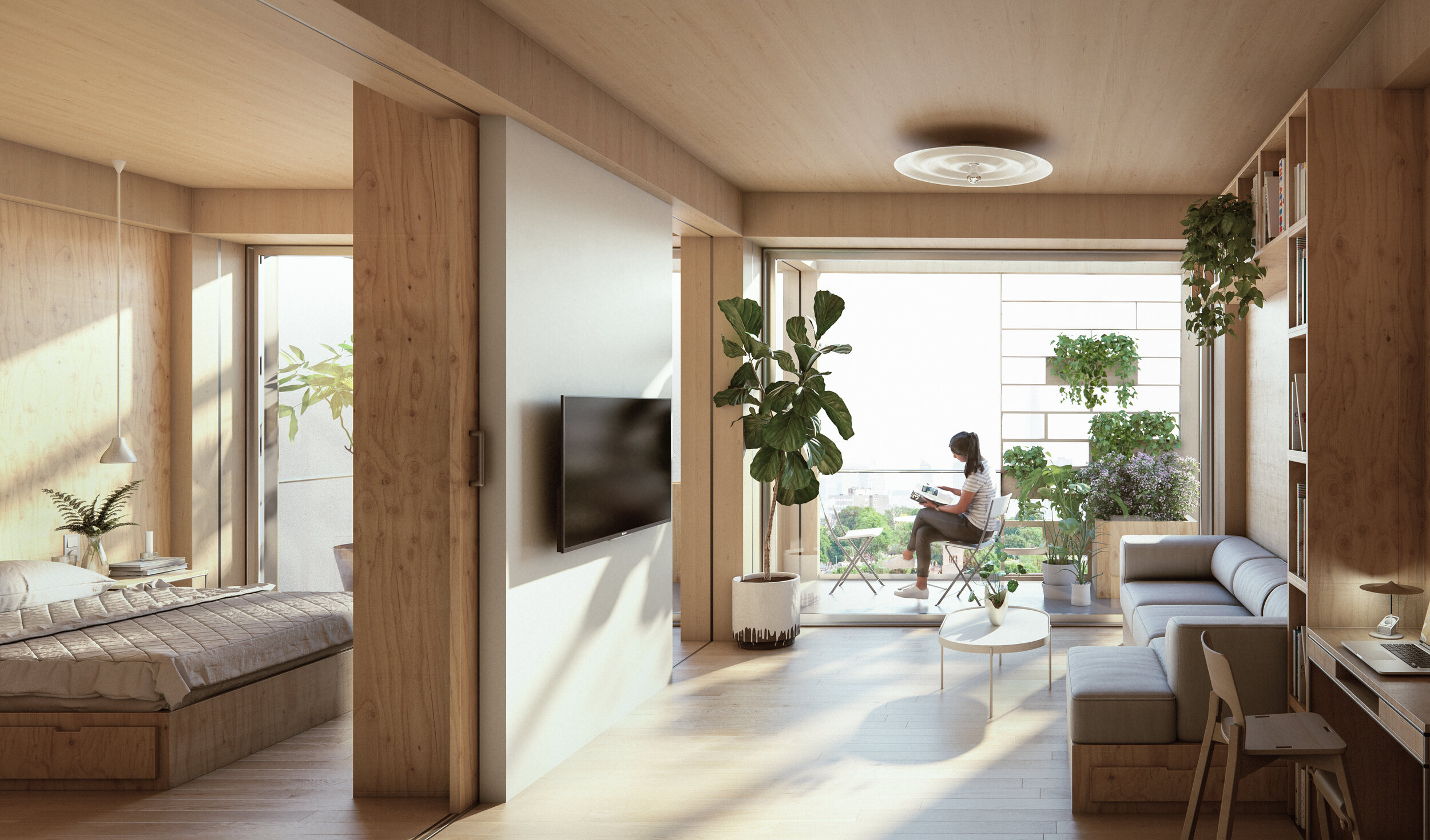  Additional imagery for residential use of the mass timber system - one bedroom 