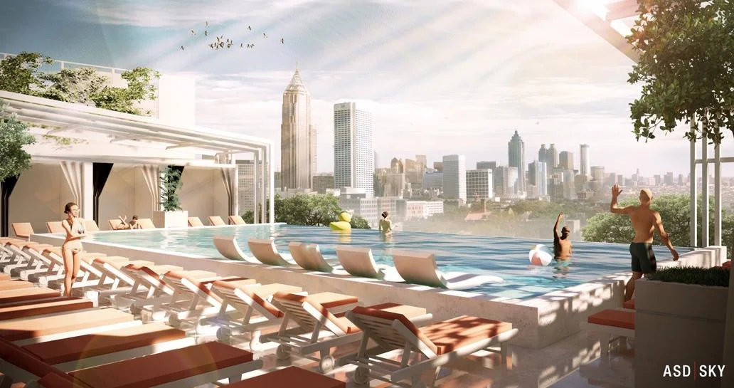 Rendering of infinity pool and rooftop lounge planned for The Interlock. Photo: ASD|SKY