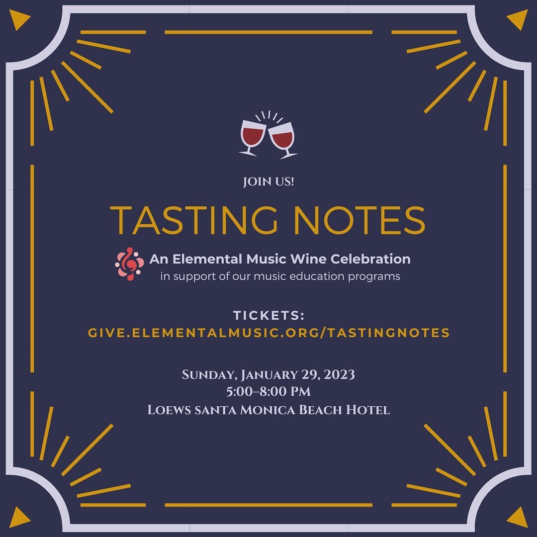 You&rsquo;re invited!

🎟️ Tickets are now on sale&nbsp;for Tasting Notes: An Elemental Music Wine Celebration!

🍷 Please join us at the beautiful @loewssmbeach for this elegant evening&nbsp;celebrating food and wine, all in support of our music edu