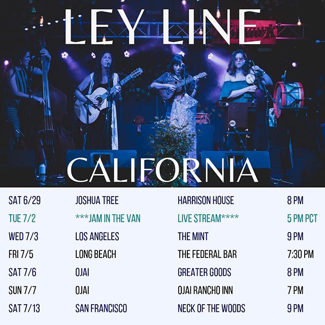 So excited to be back in California ☀️ 🌊 🌵 Tag your friends and get your tickets now!
6/29 @lou_harrison_house 
7/2 @jaminthevan 
7/3 @themintla 
7/5 @thefederallb 
7/6 @greatergoodsojai 
7/7 @ojairanchoinn 
7/13 @nowmusicsf 
#oregontrailtour #cali