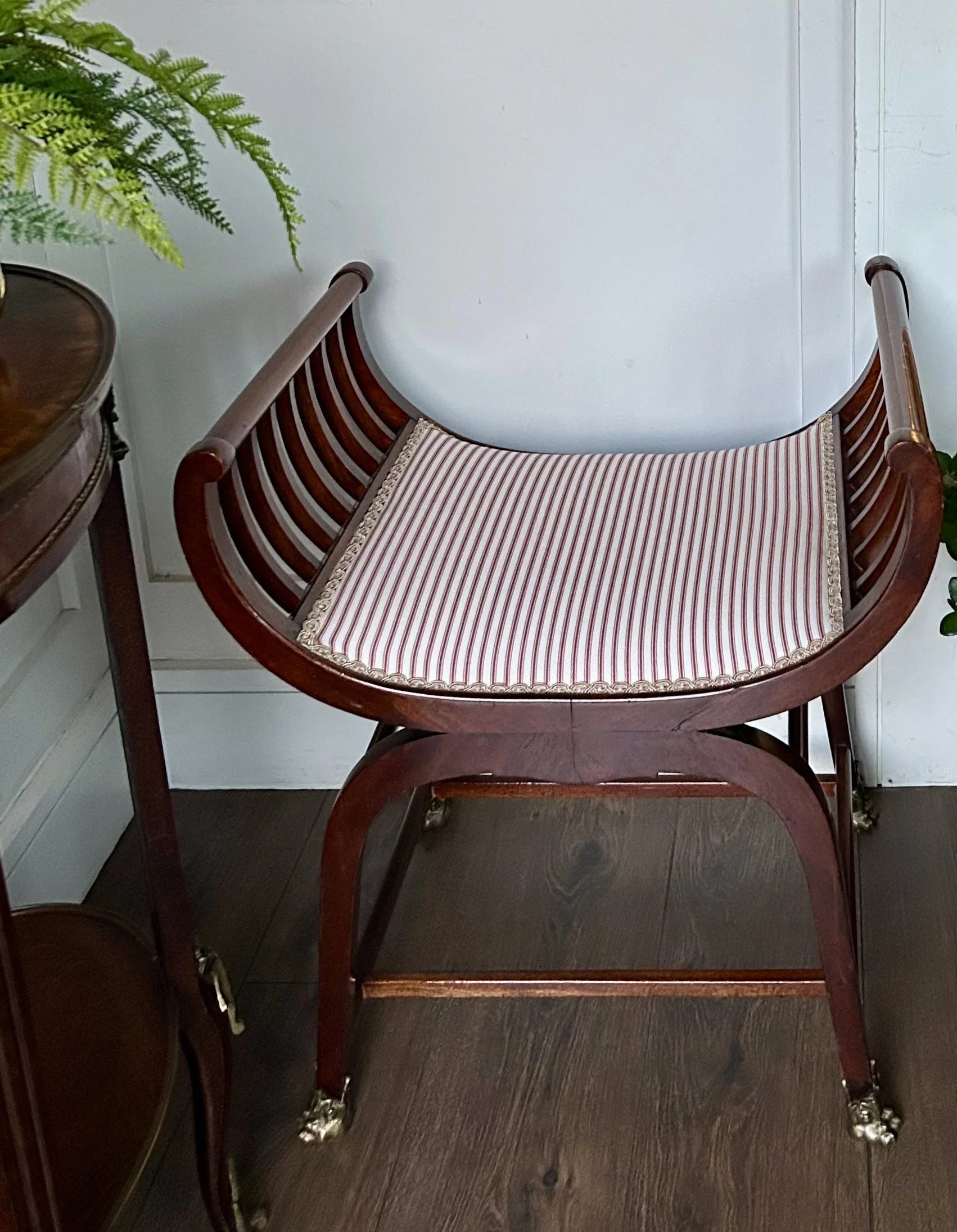Early 20th c Mahogany Stool - Newly Upholstered