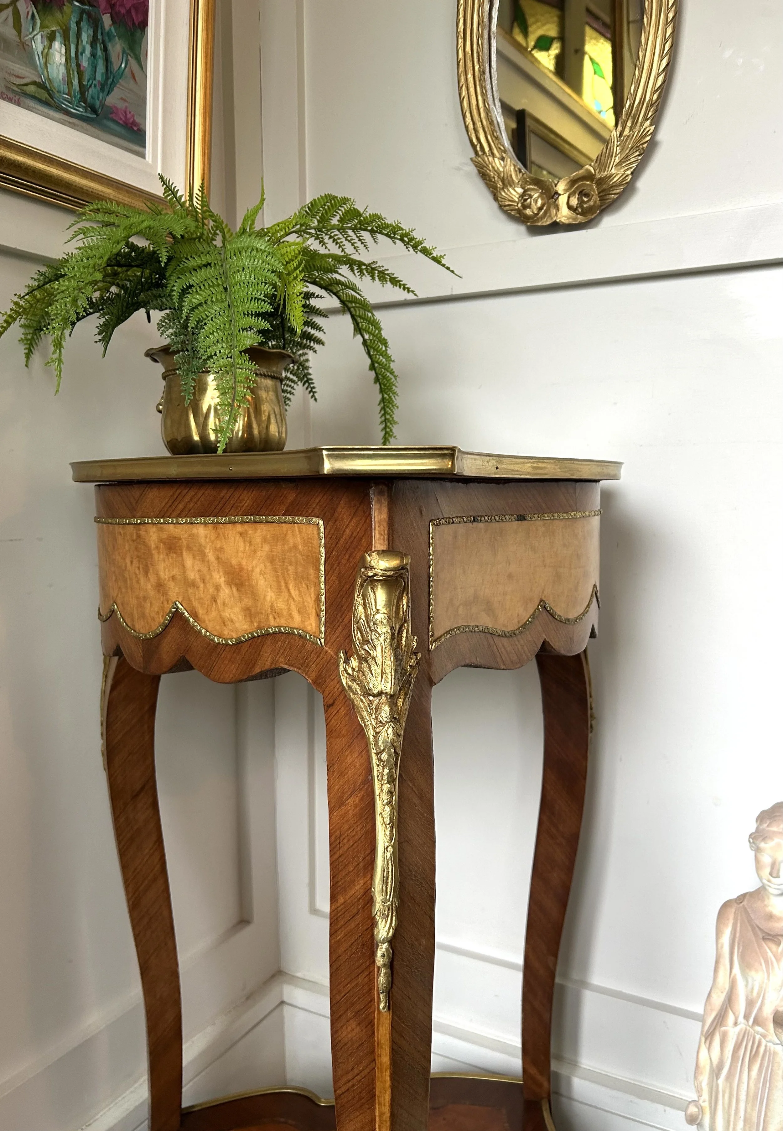 French Kingwood 2 Tier Lamp Table With Decorated Musical Top