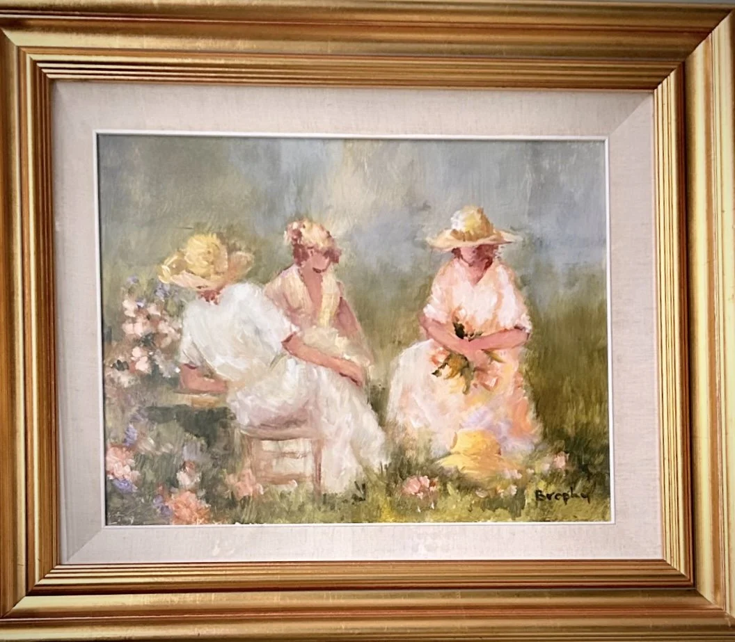 Framed Oil Painting  “Three Girls” By Elizabeth Brophy (1926 - 2020)