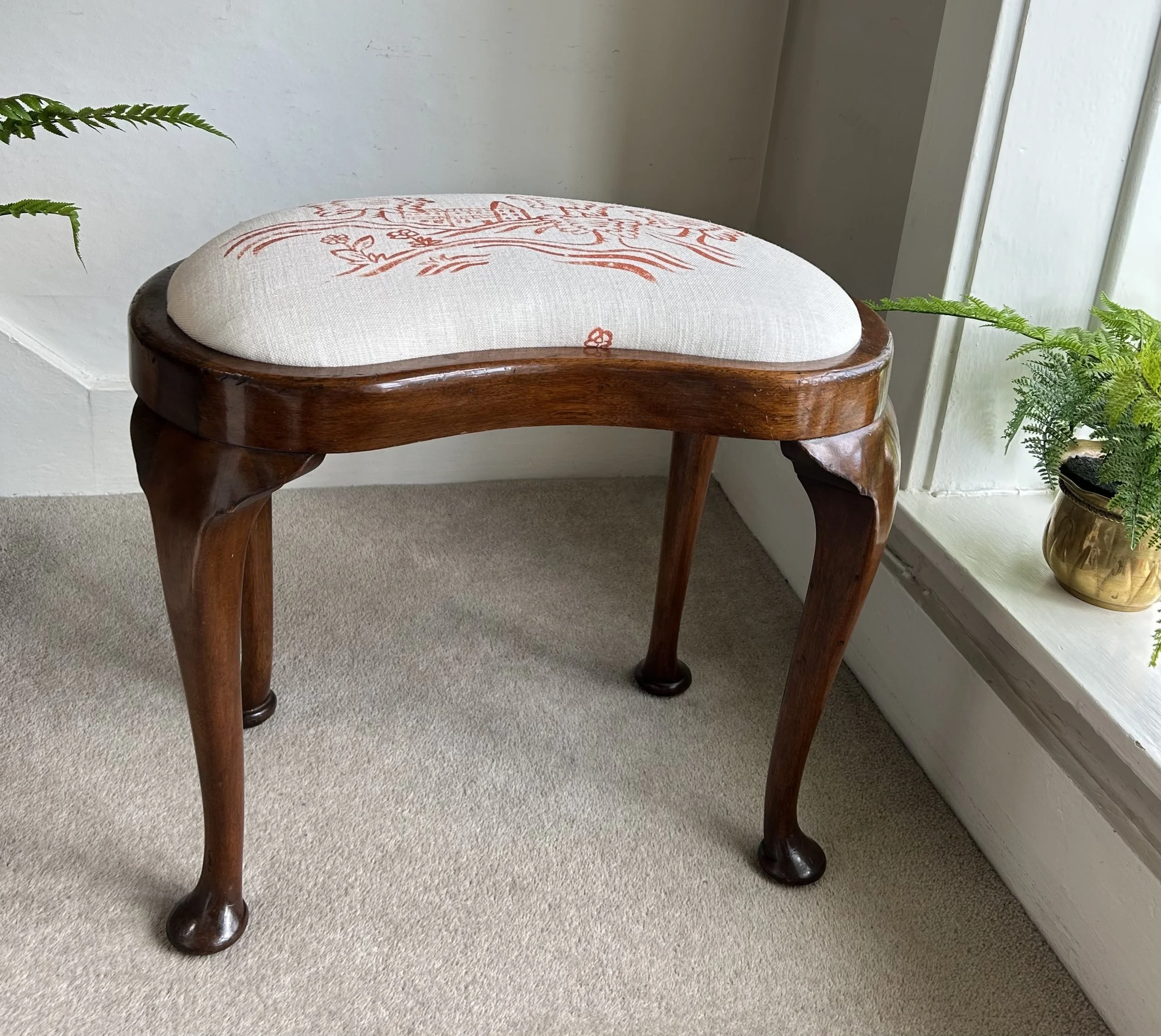 Walnut Dressing Room Stool Newly Upholstered Inlaid Mahogany Andrew Martin Fabric
