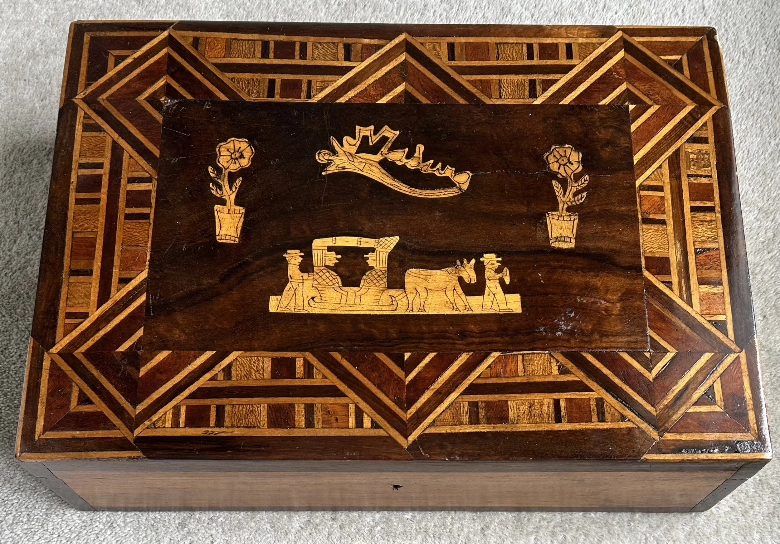 19th C Madeira Rosewood & Mahogany Table Top Box