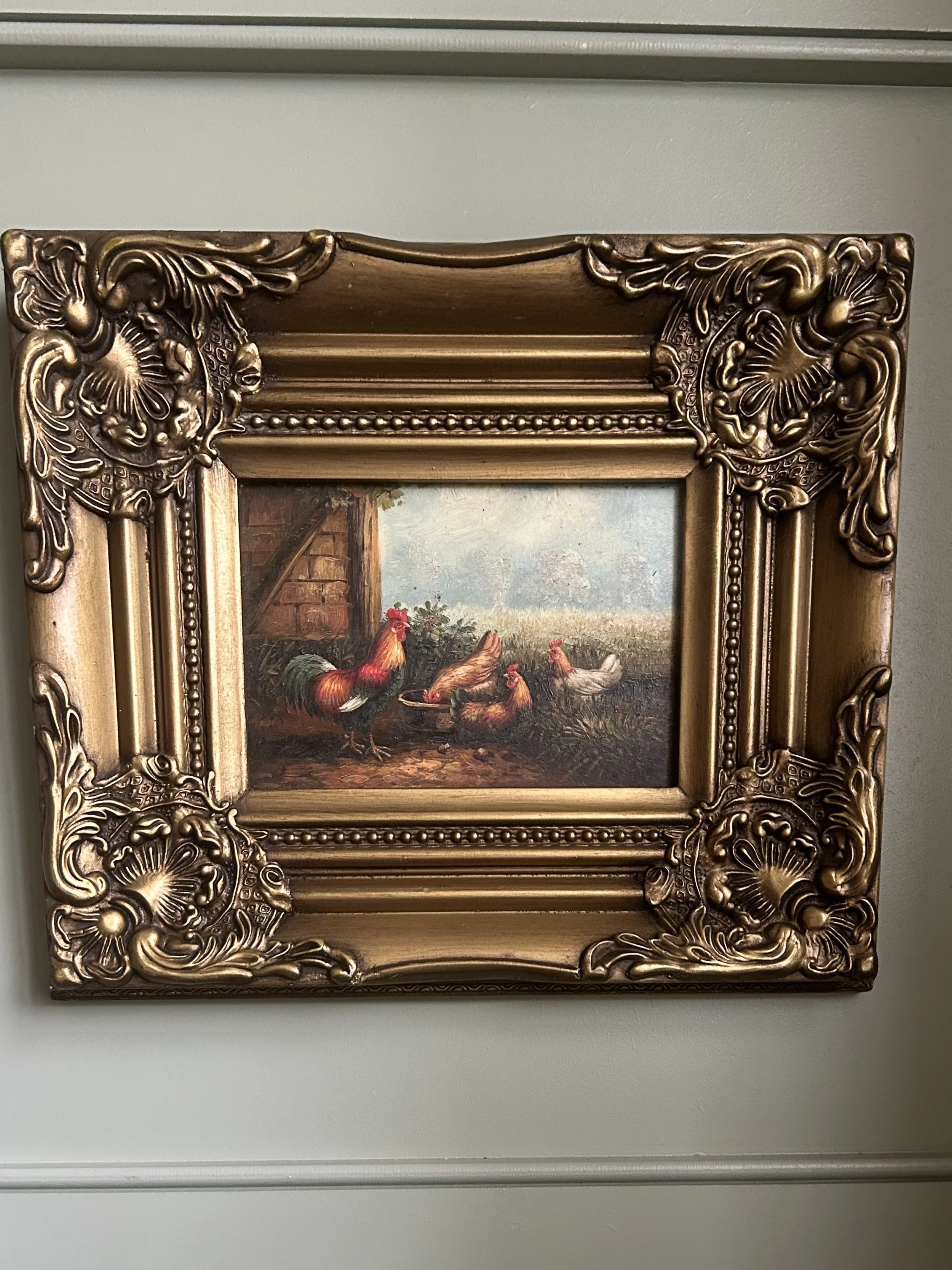 “Farmyard “ Oleograph After Edgar Hunt In Giltwood Frame