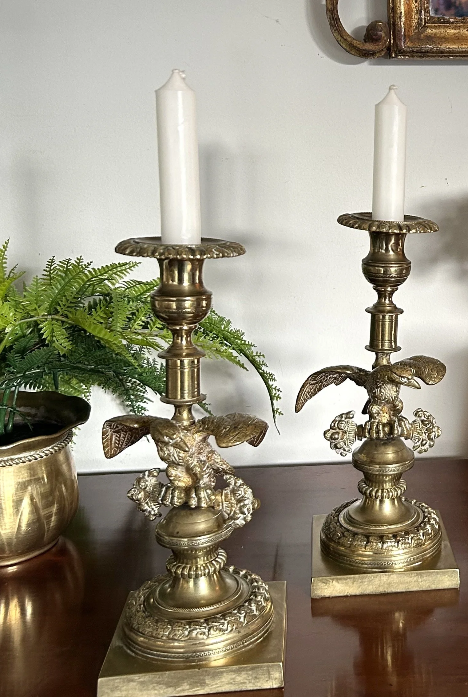 Pair Of Heavy Antique Brass Candlesticks