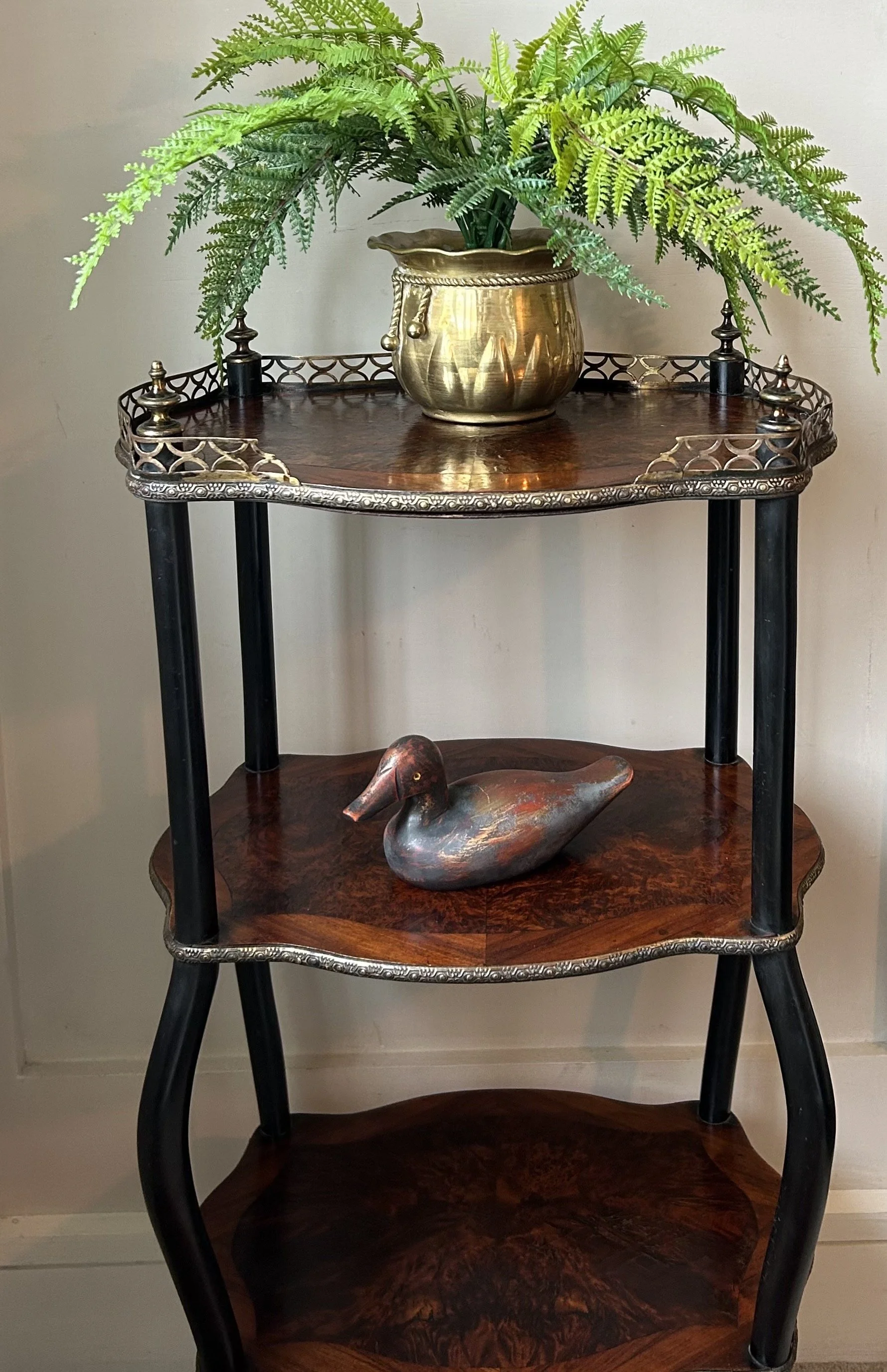 Late 19th C French Etagere 3Tier Side Table With Brass Surround