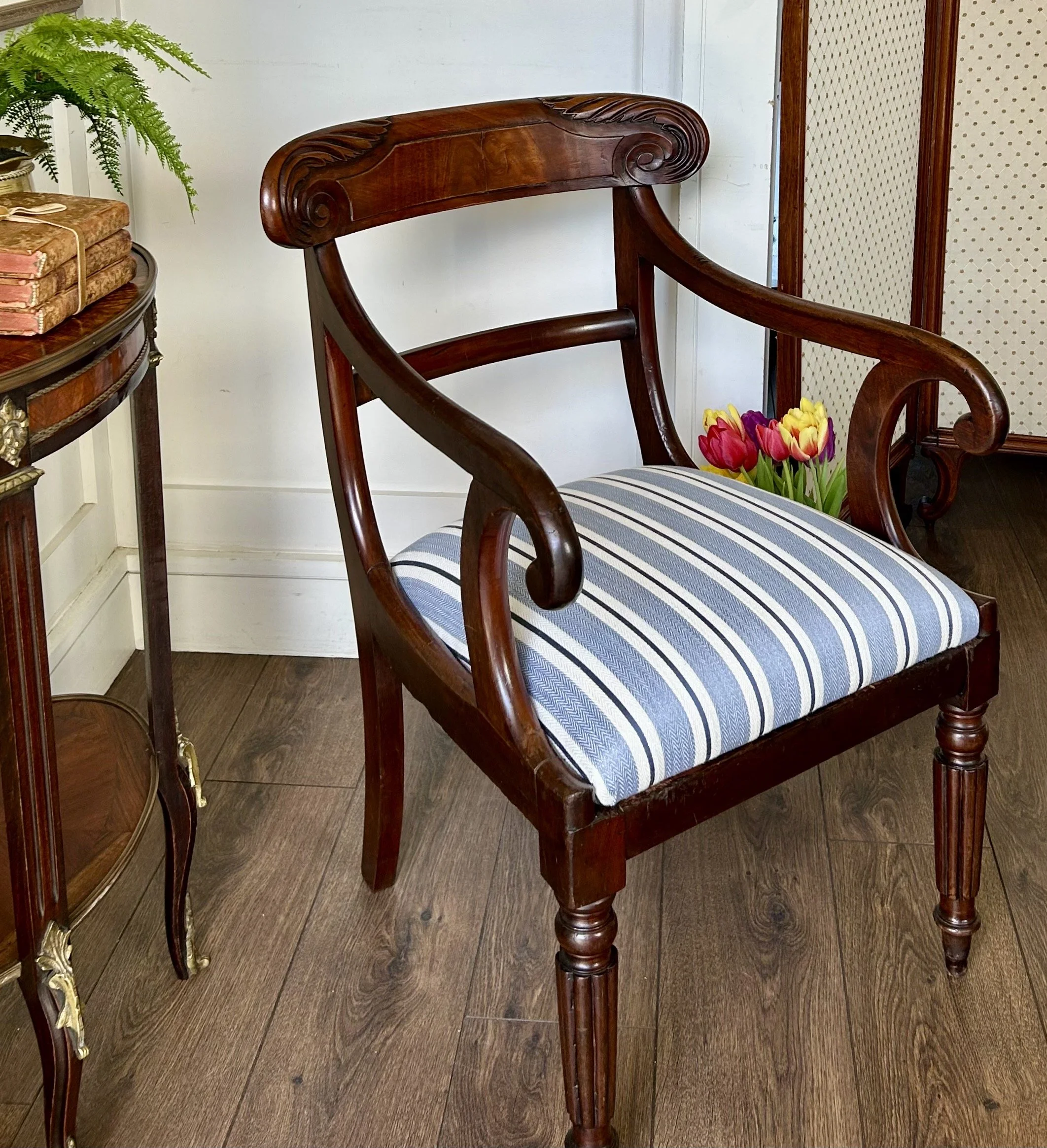 William IV Mahogany Bar Back Chair - Newly Upholsteded