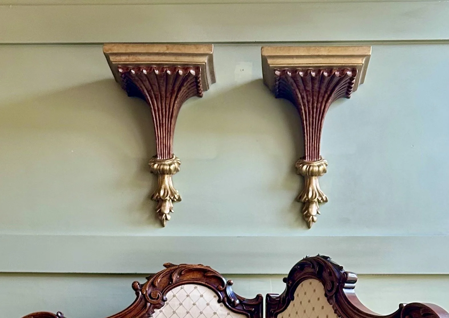 Pair of Continental Gilt & Timber Wall Brackets