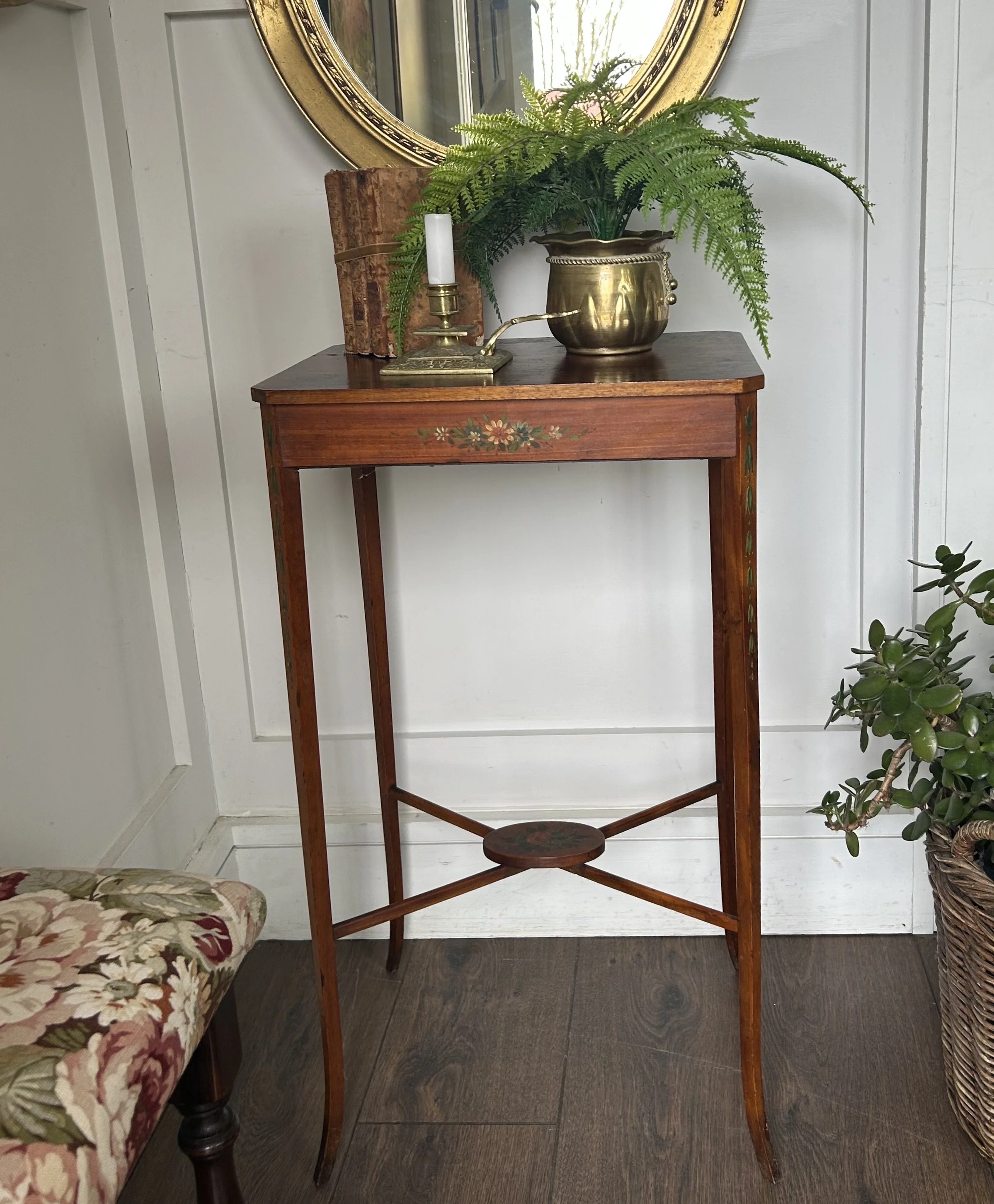 French Mahogany Lamp Table With Painted Decoration