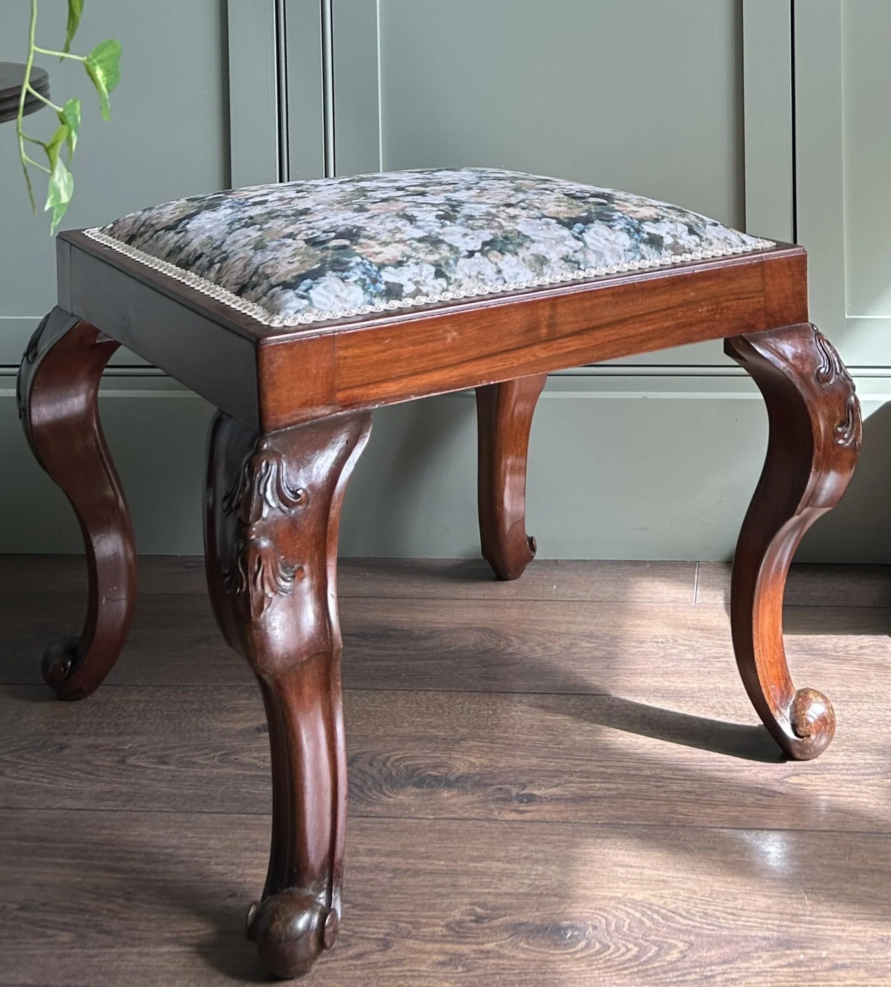 Victorian Mahogany Newly Upholstered Stool