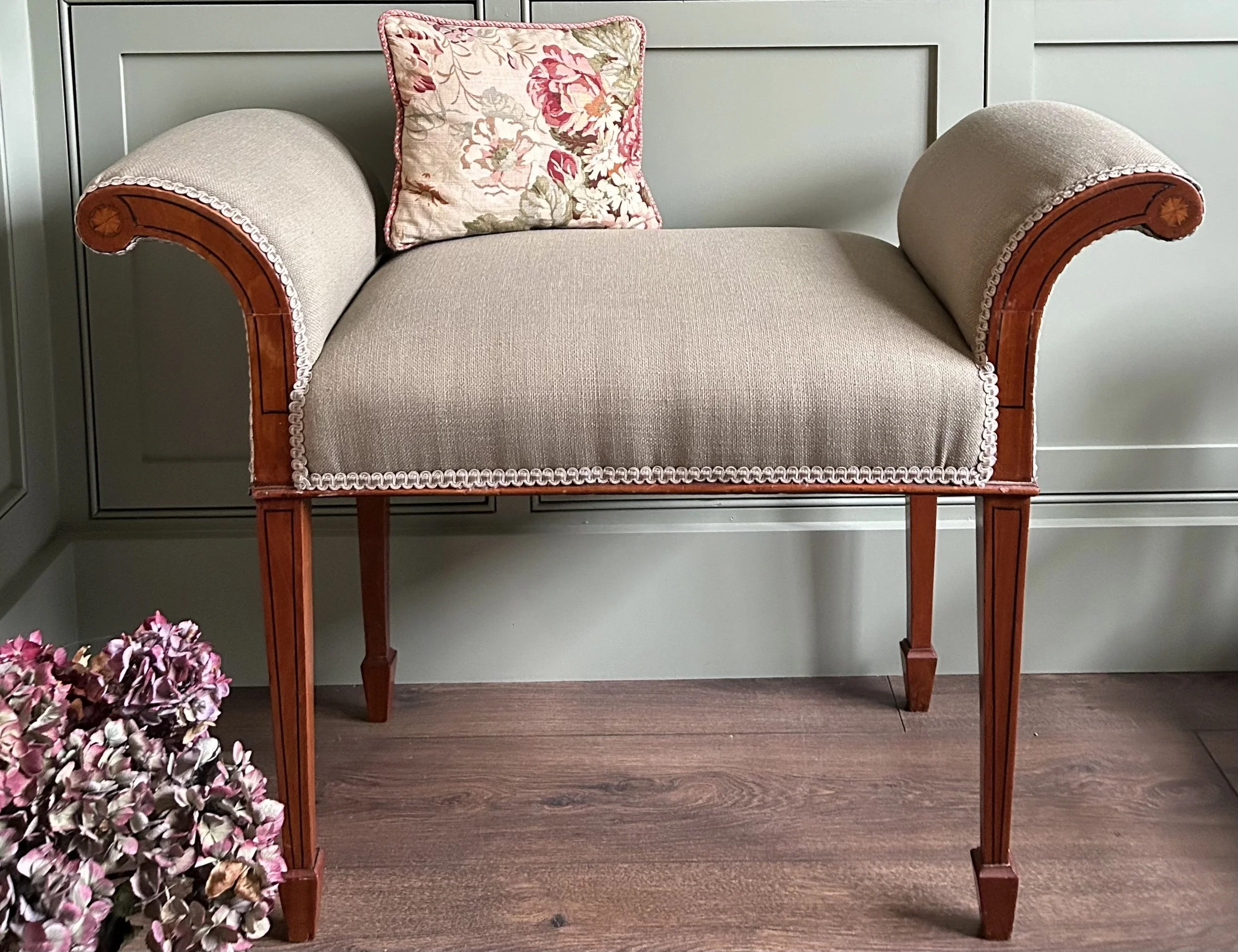 Inlaid Mahogany Scroll End Window Seat