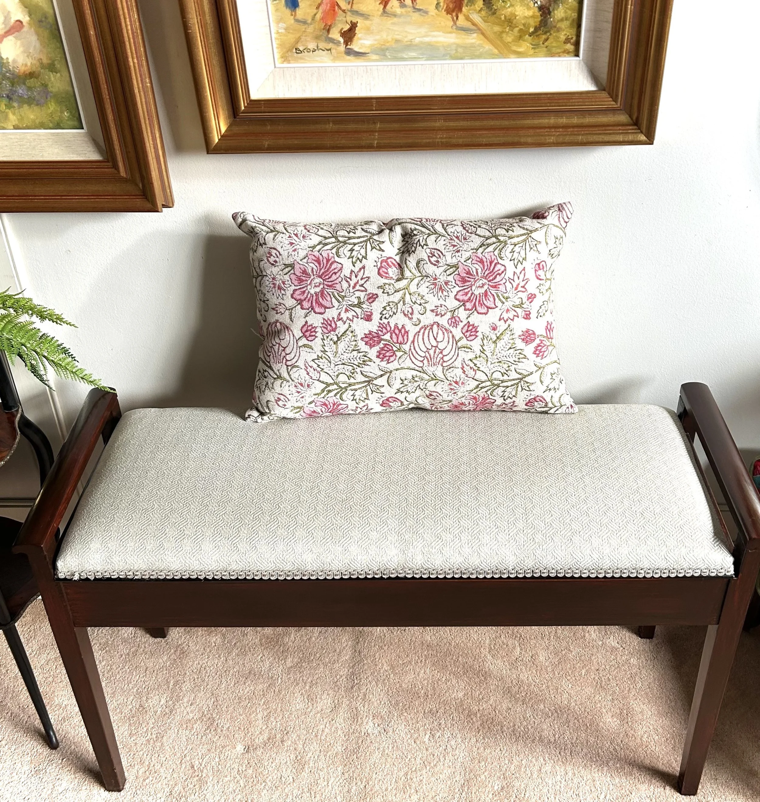 Edwardian Mahogany Duet Music Stool - Newly Upholstered