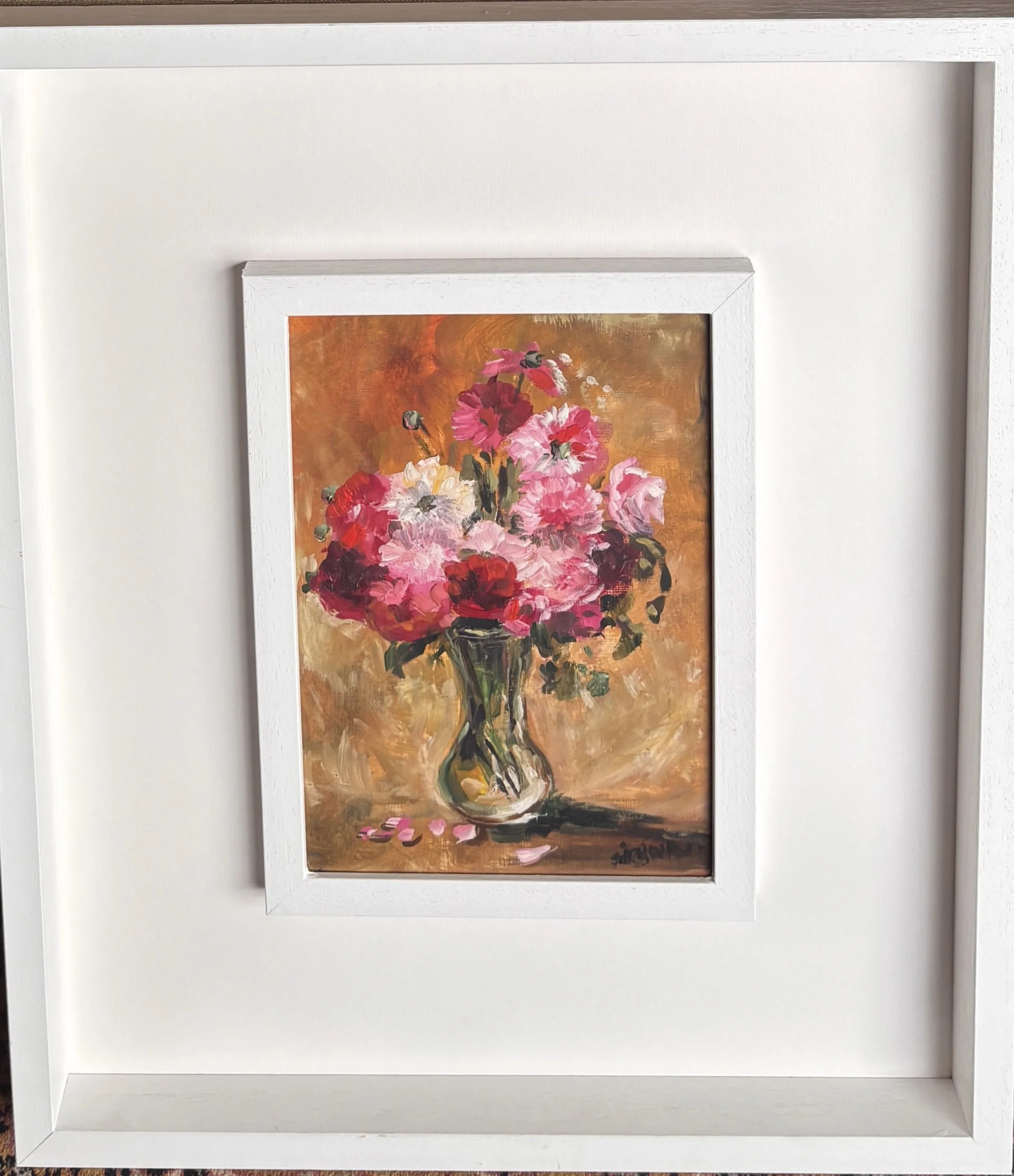 Framed Pastel Floral Painting signed