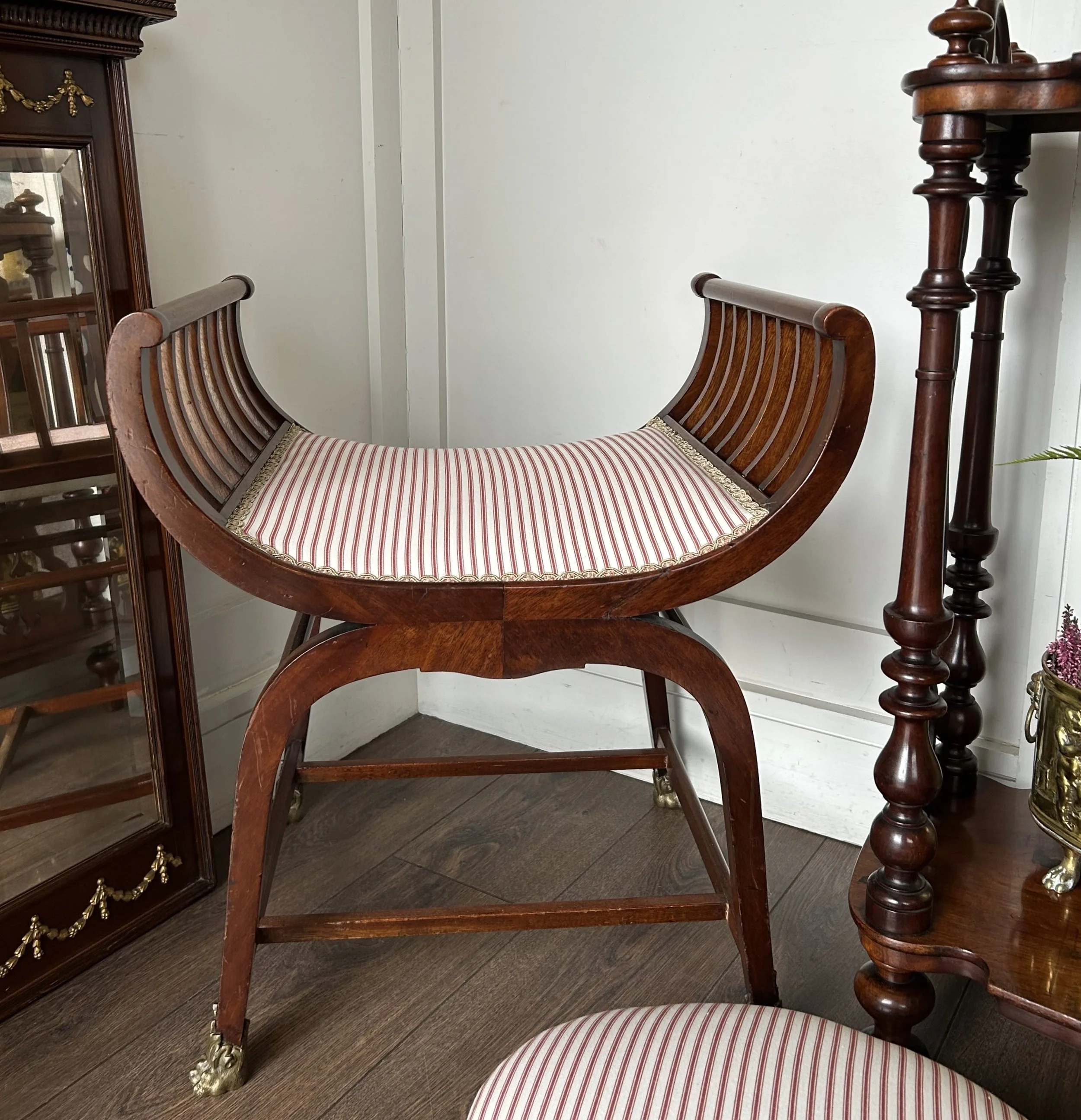 Early 20th c Mahogany Stool - Newly Upholstered