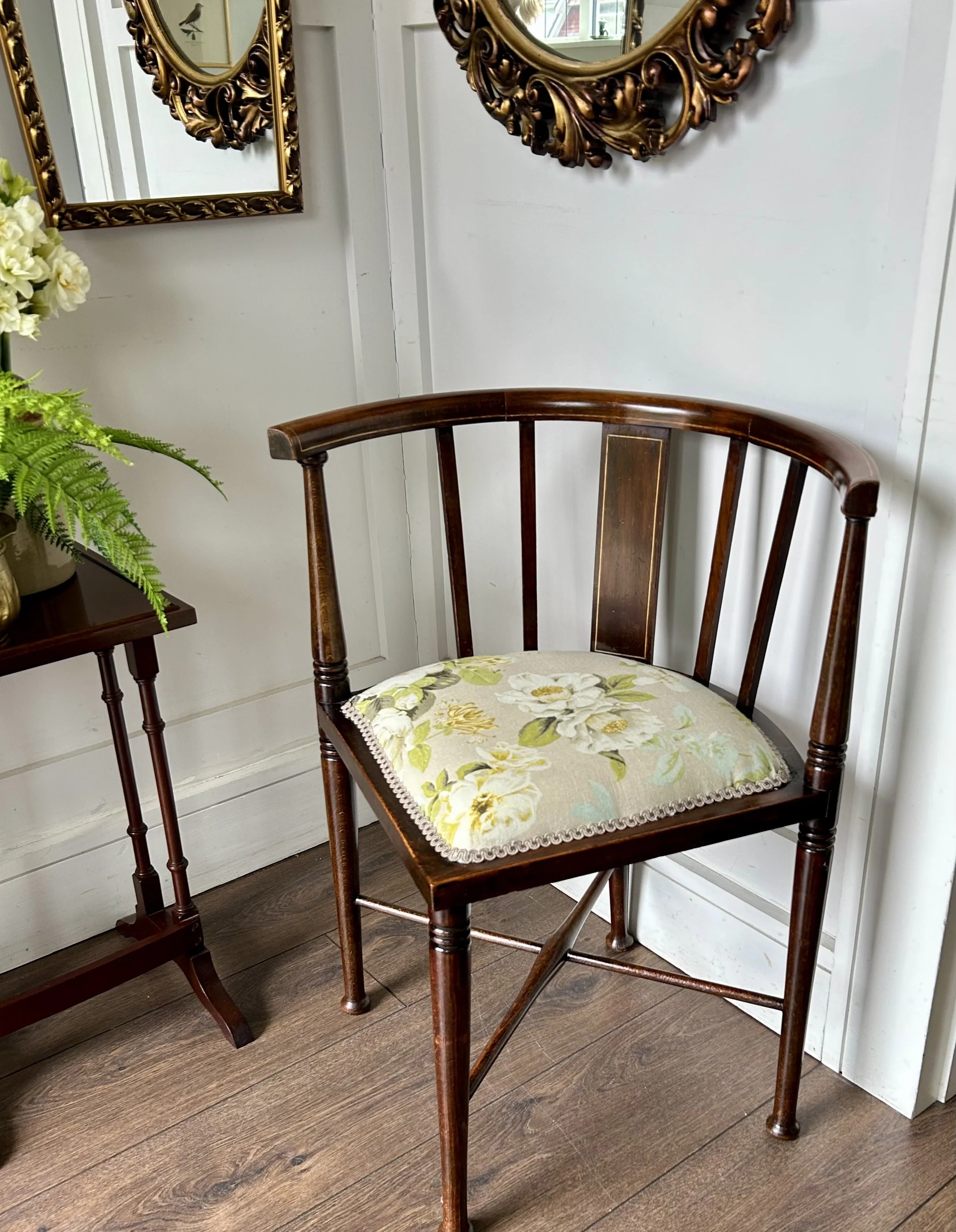 Edwardian Inlaid Mahogany Occasional Chair - Newly Upholstered