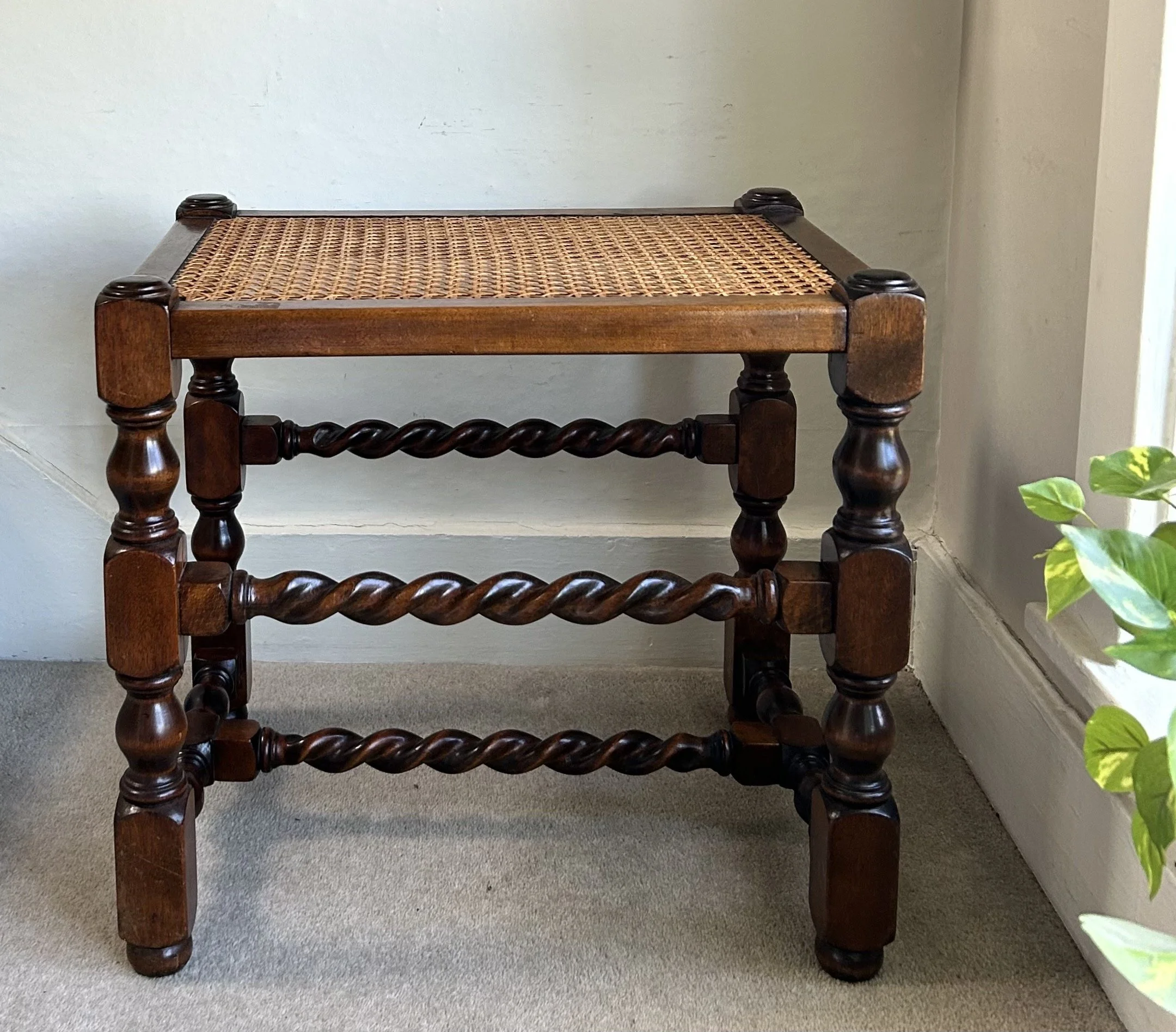 Edwardian Barley Twist Stool With Bergere Seat