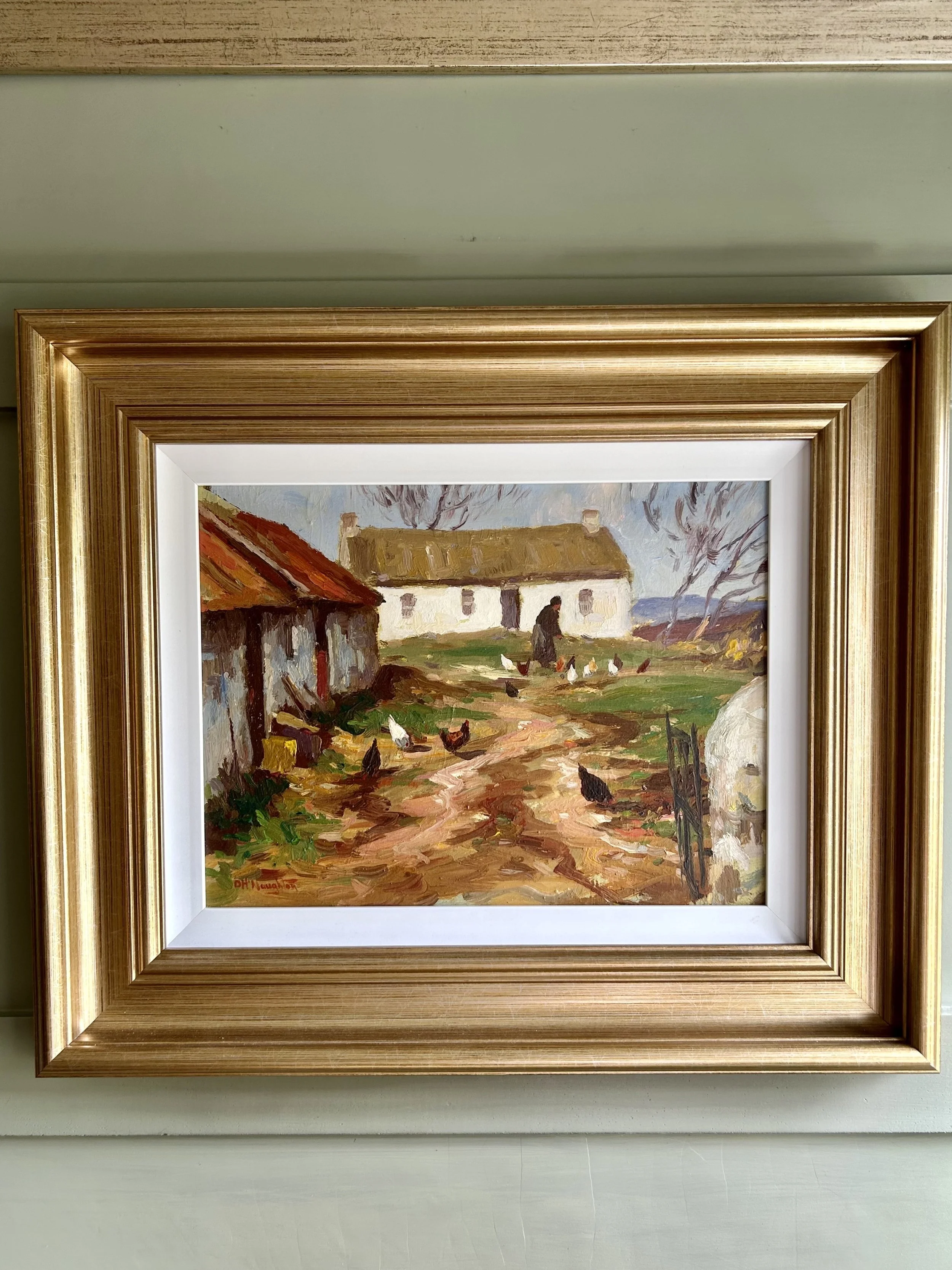 Framed Oil On Board “Feeding The Chickens” By Donal McNaughton