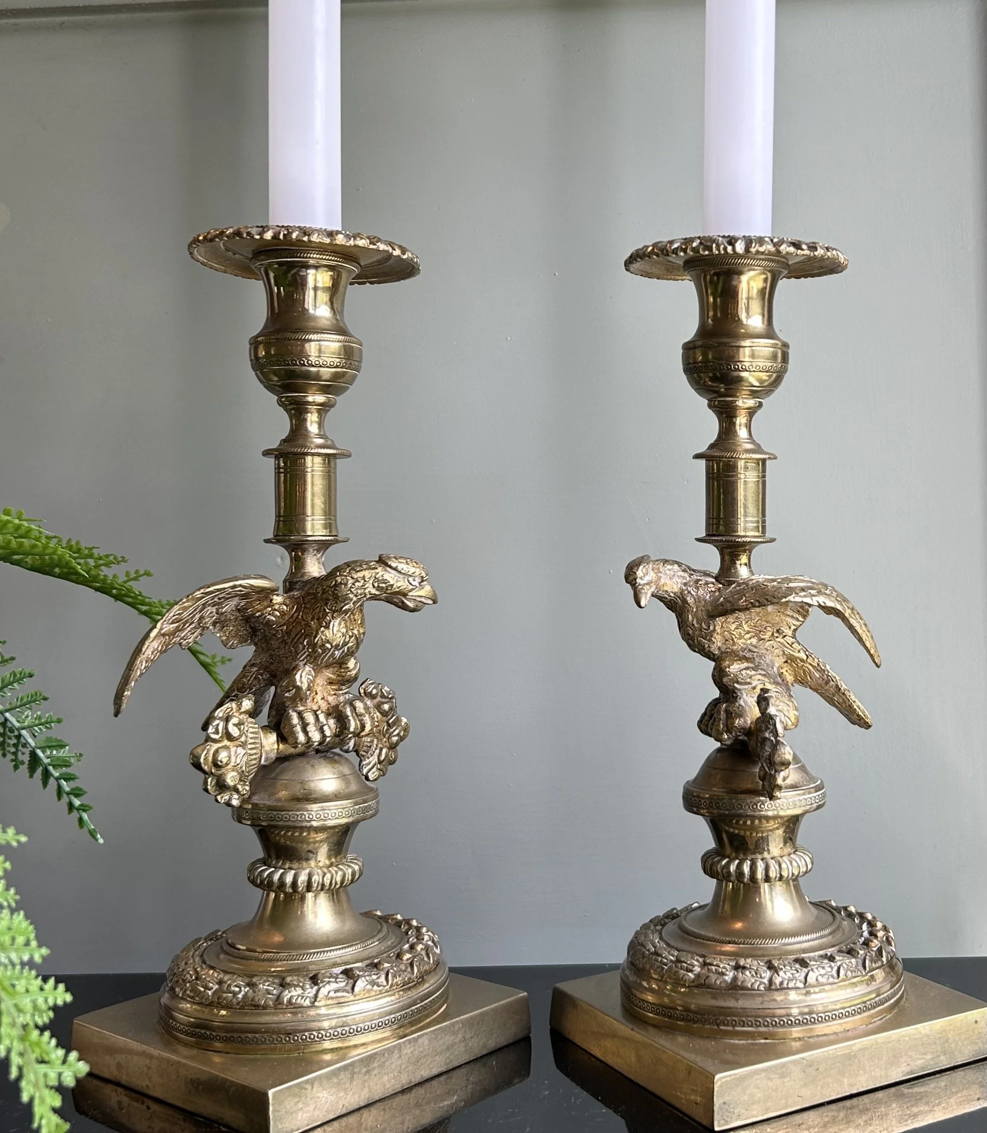 Pair Of Heavy Antique Brass Candlesticks