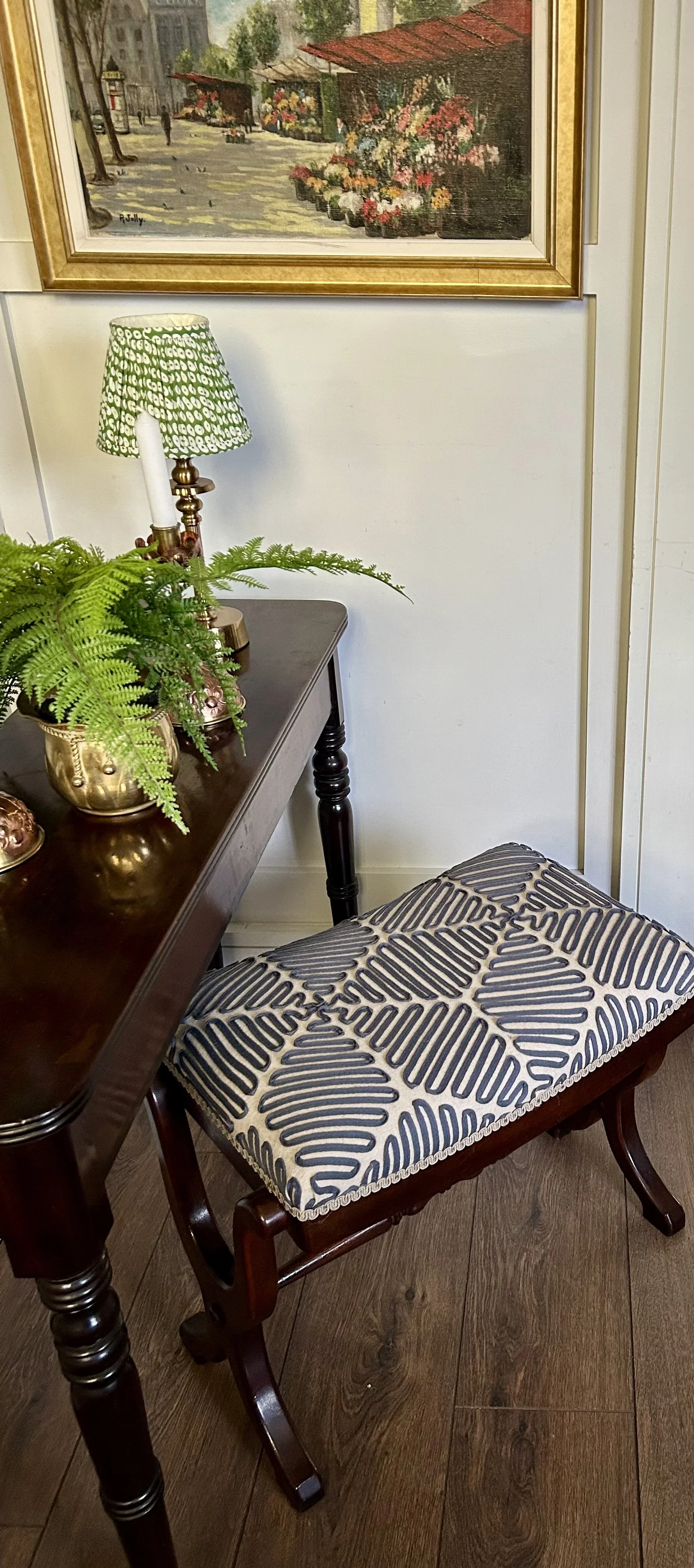 Rosewood X Framed Stool Newly Upholstered