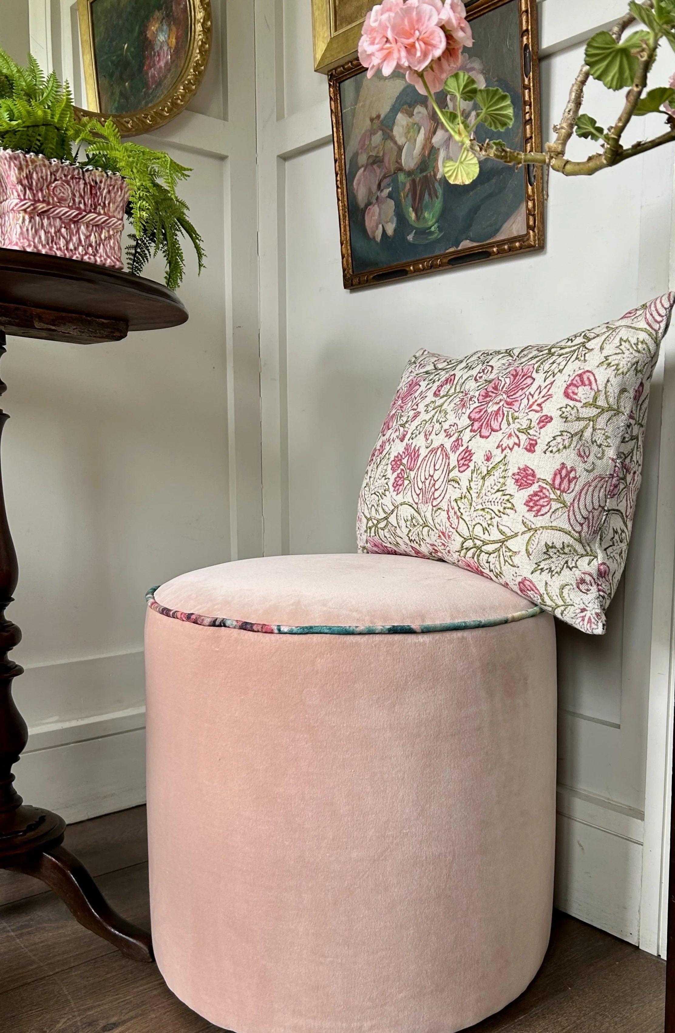Newly  Upholstered Stool - Velvet Fabric