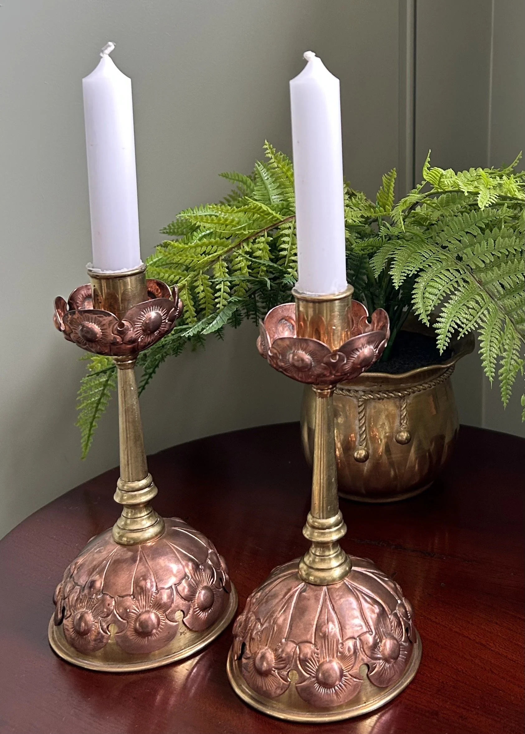 Pair of Art Nouveau  Copper & Brass Candle Sticks