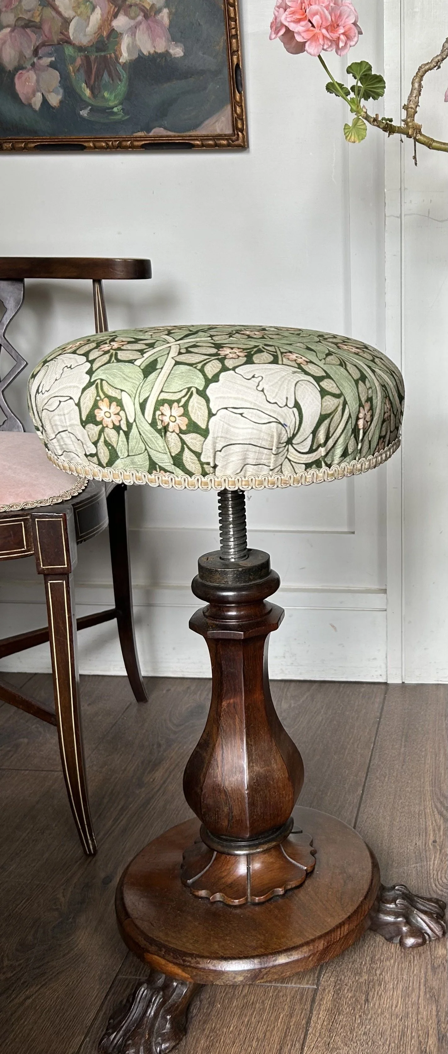 Victorian Rosewood Revolving Stool Upholstered In William Morris Fabric