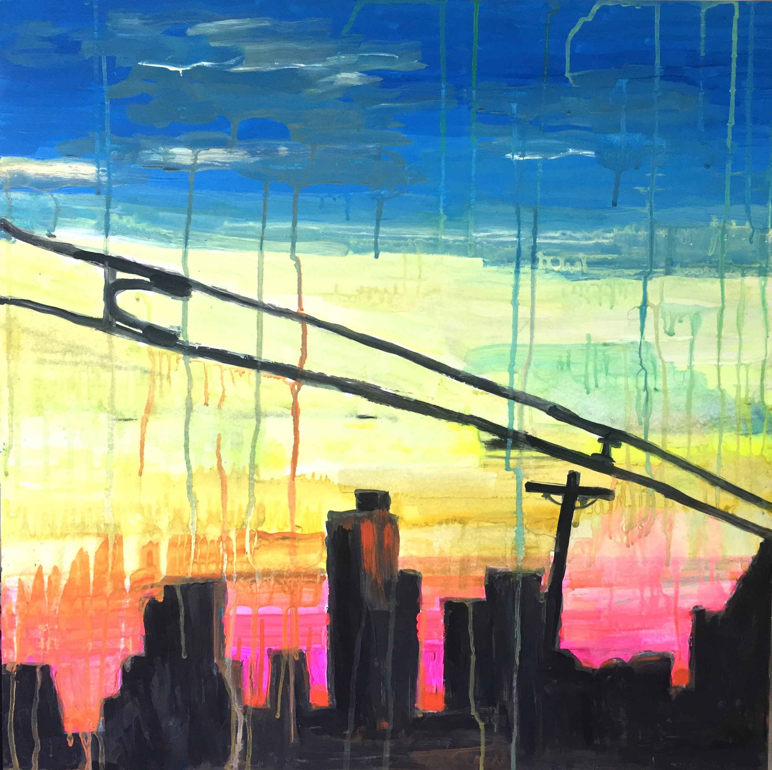 Ami Tallman, untitled (Los Angeles), gouache and block printing ink on gator board, 24”x23.5”, September 2018