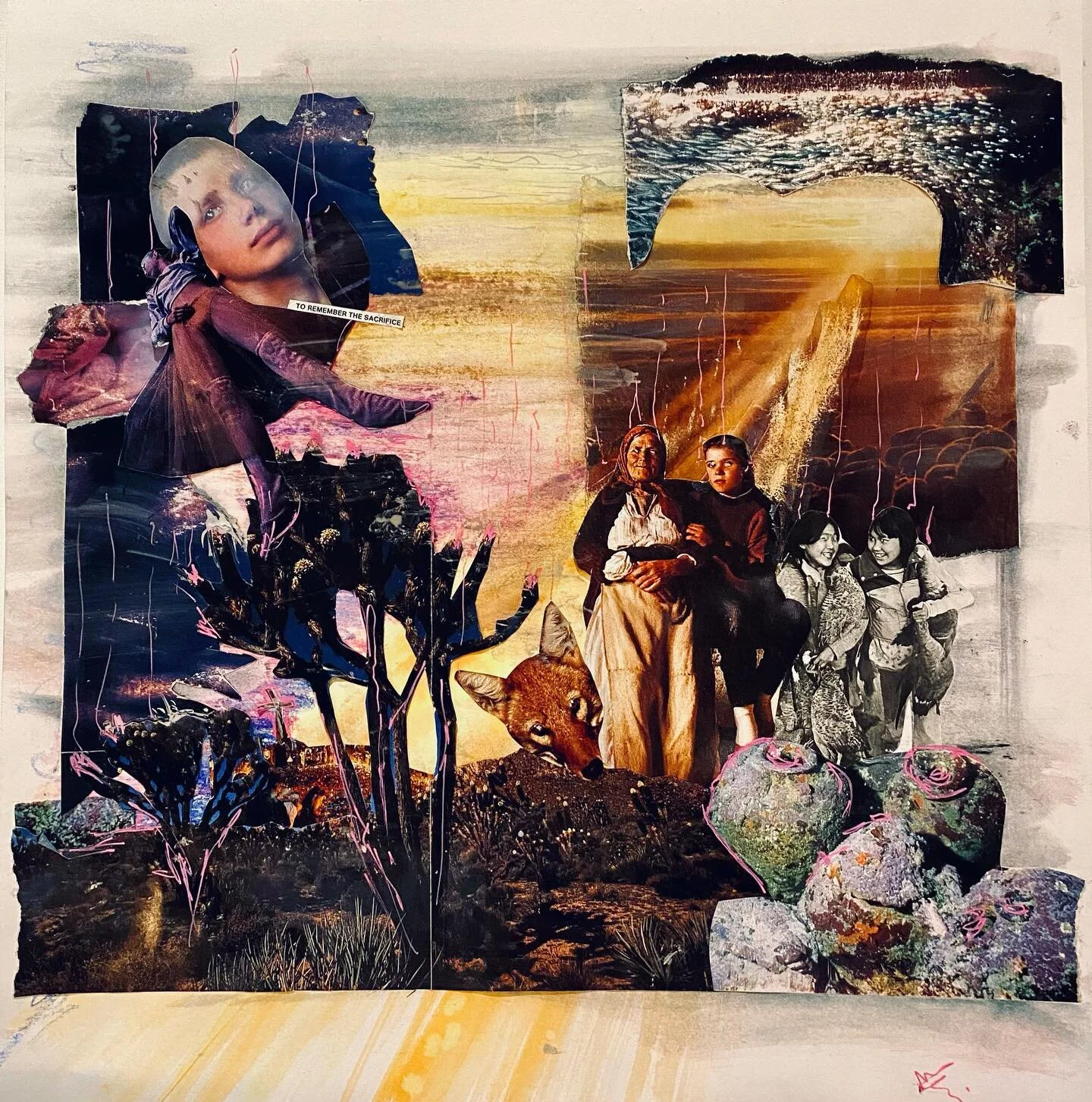 Art today &ldquo;To Remember&rdquo;
Mixed media collage.
Loving playing with old #nationalgeographic magazines again&hellip; it&rsquo;s been a while 

.
.
#mixedmediacollage #ink #inkdrawing #artwork #abstractart #collagework #art #artwork #artistic 