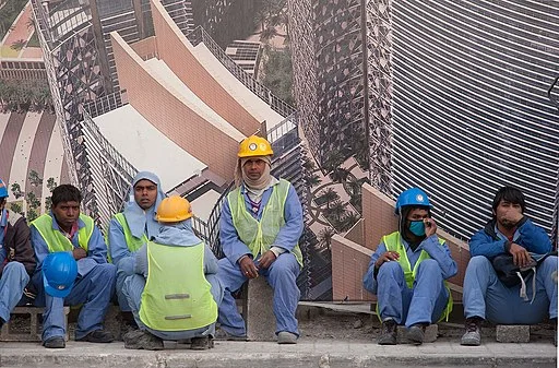 Migrant working in Doha constructing the stadium. Photo credits: Alex Sergeev , CC BY-SA 3.0.