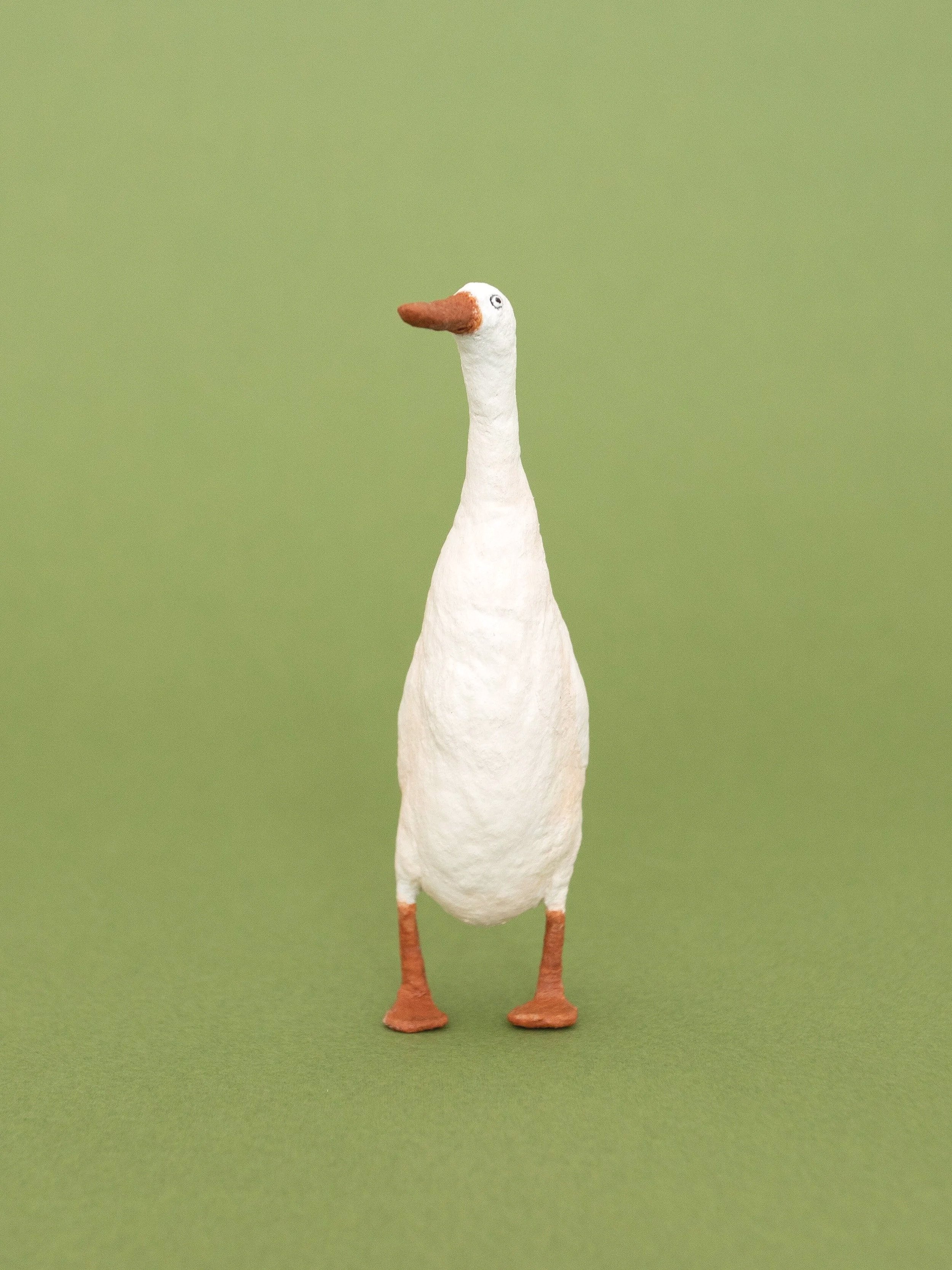 Miniature runner duck children's book character style sculpted from spun cotton, a vintage ornament making technique