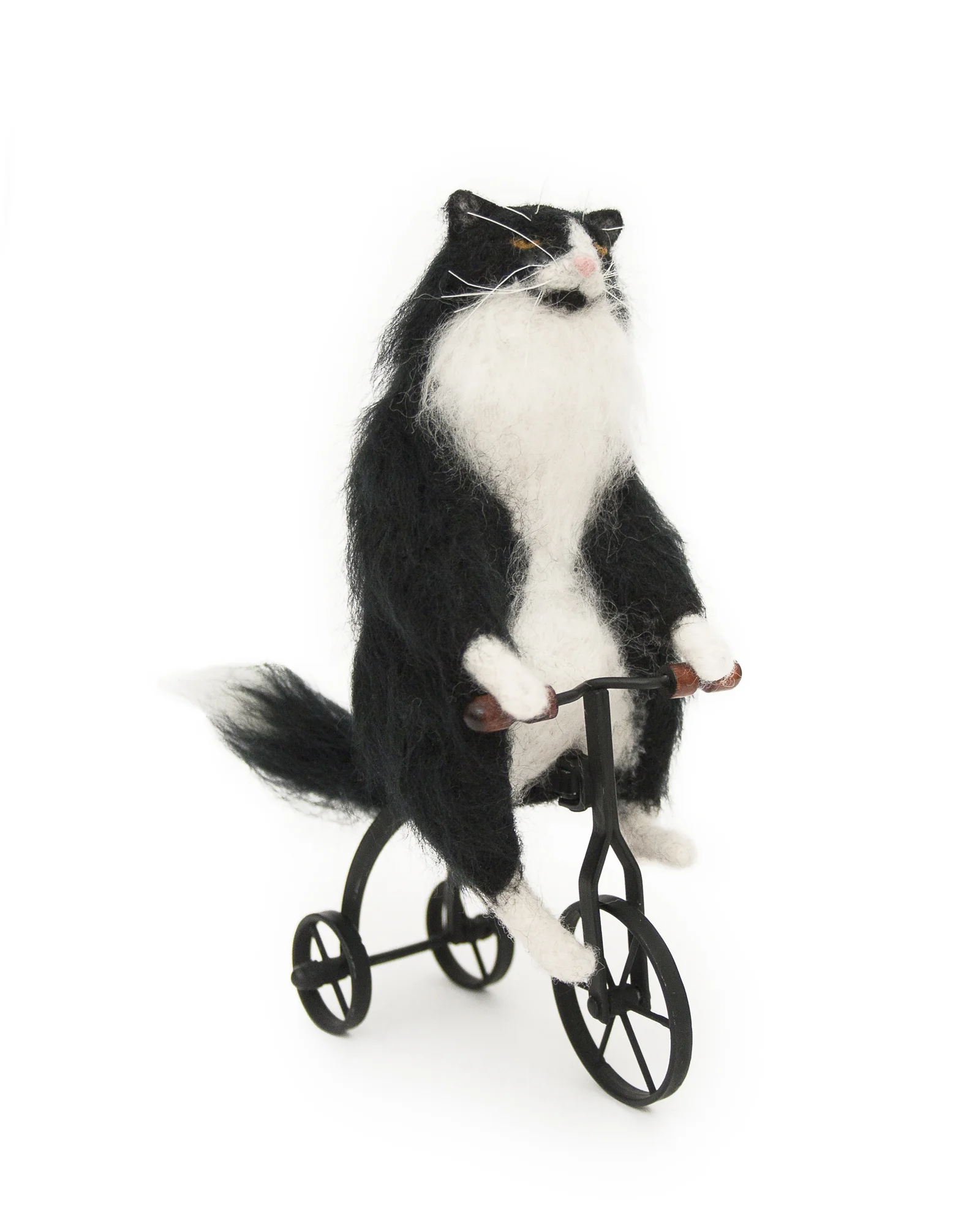 Needle Felted Black White Cat