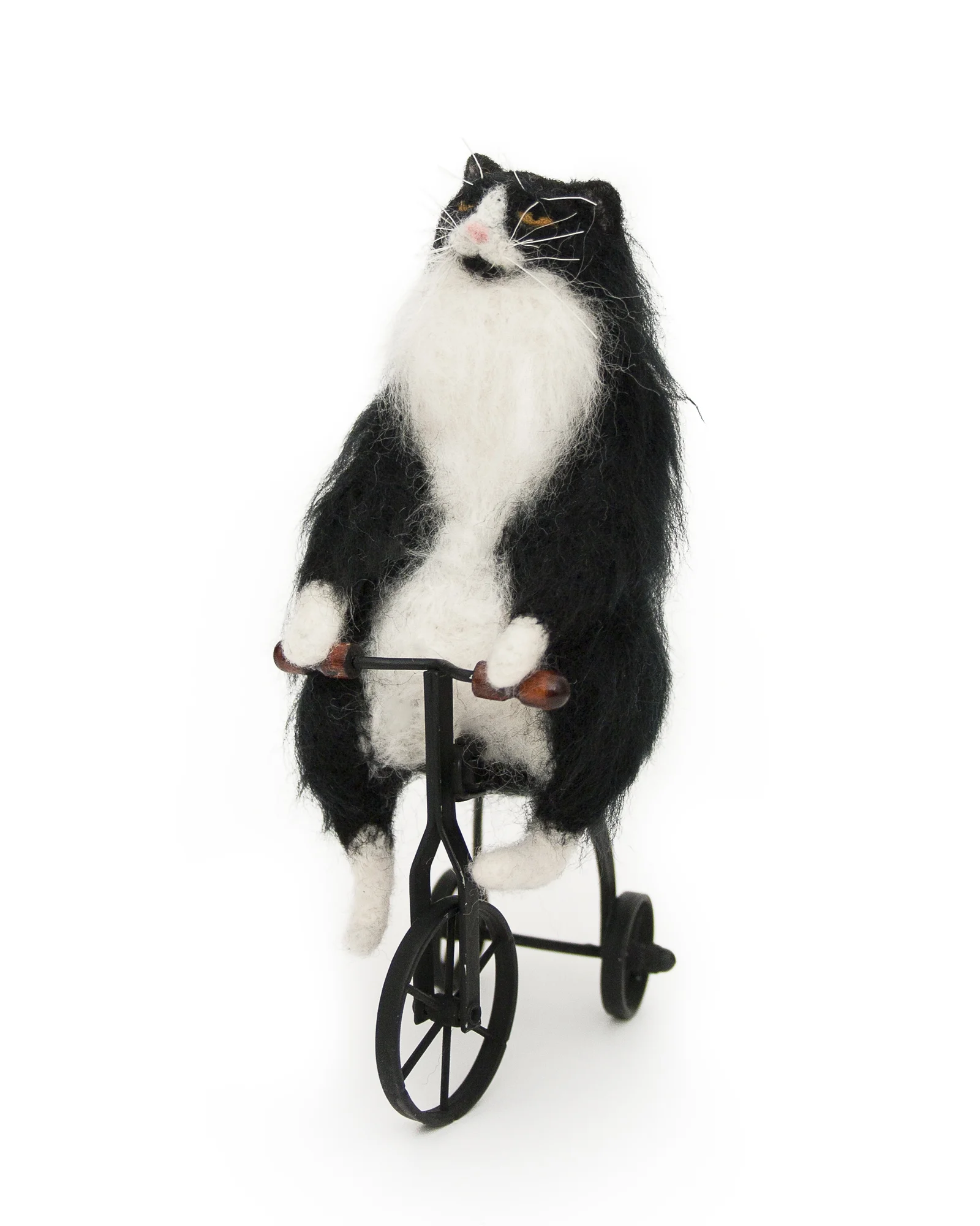 Felted Black and White Cat