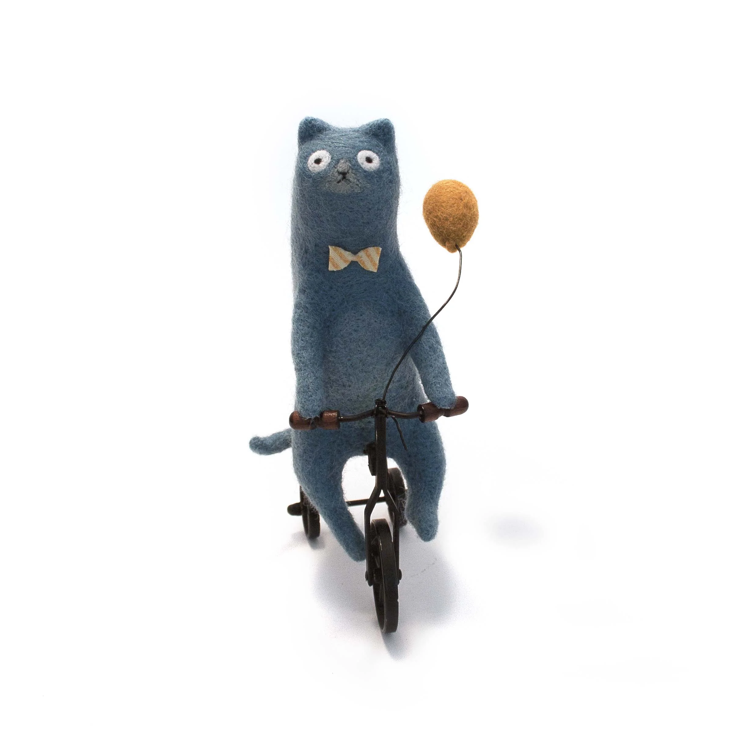 Needle Felted Blue Cat On Wheels