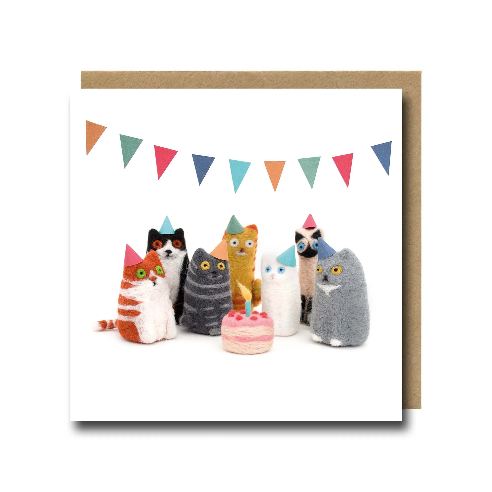 Felted Party Cat Birthday Card