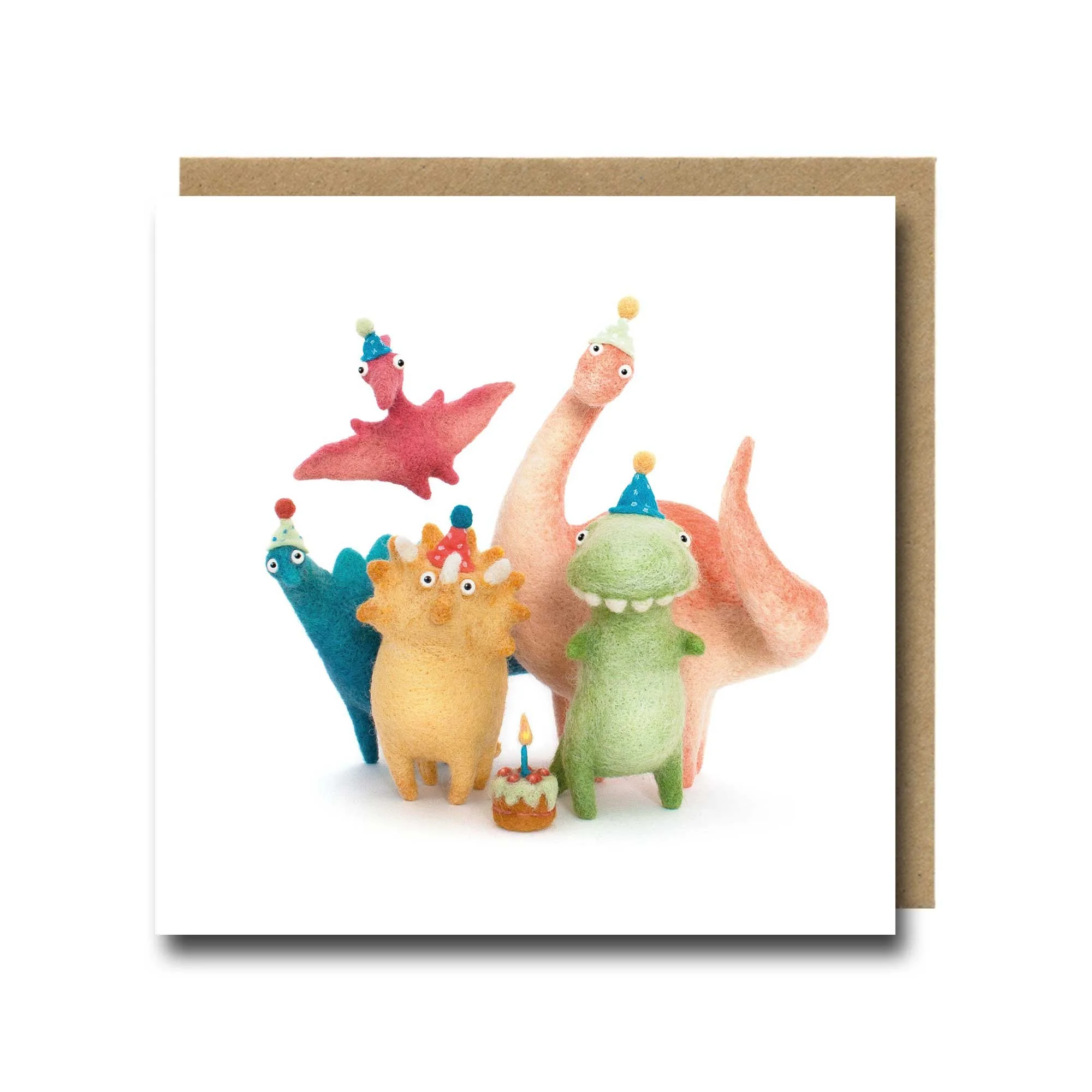 Needle Felt Dinosaur Party Birthday Card