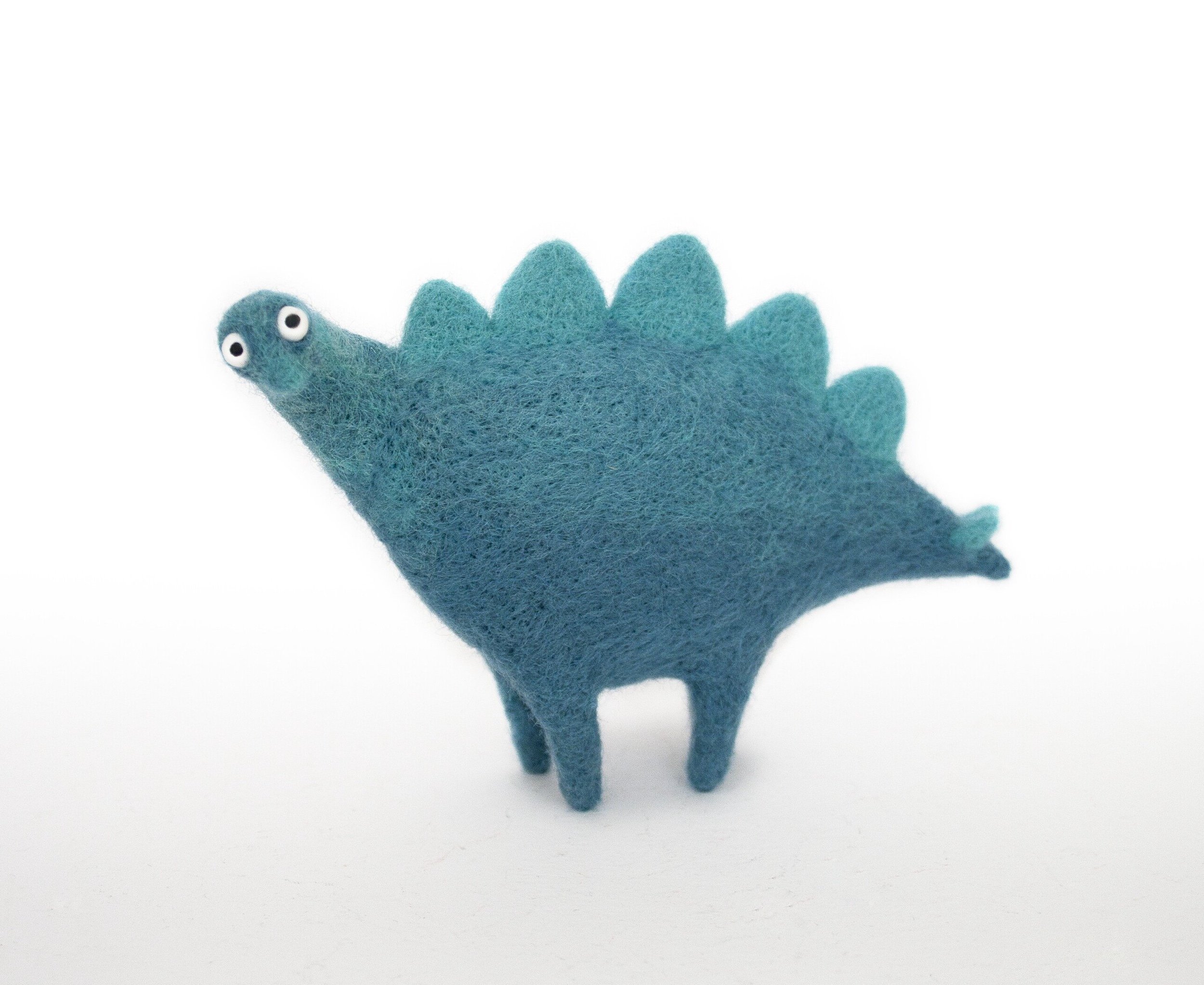 Needle felted stegosaurus dinosaur - one of five different dinosaurs created for a fun dino party birthday card.
