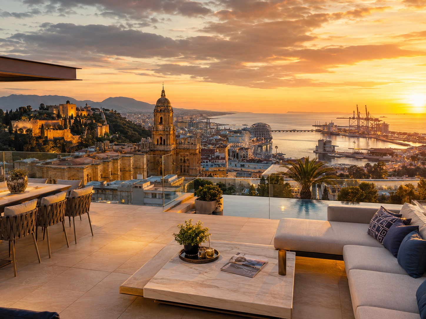 Vista de lujo de Málaga y la Costa del Sol para representar la oportunidad de abrir una franquicia inmobiliaria Keller Williams en Málaga.