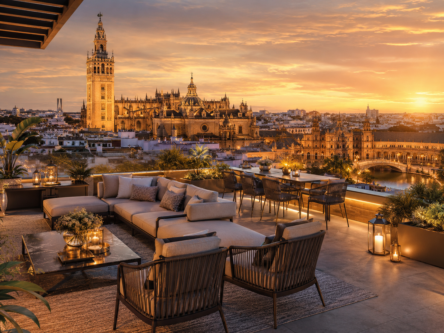 Vista de Sevilla con la Plaza de España y la Giralda para representar la oportunidad de abrir una franquicia inmobiliaria Keller Williams en Sevilla.