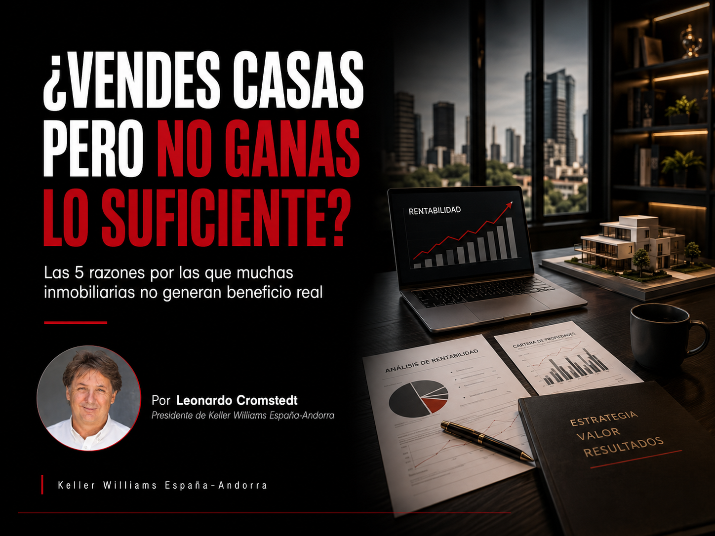 Gerente inmobiliario analizando por qué su agencia vende propiedades pero no genera suficiente beneficio