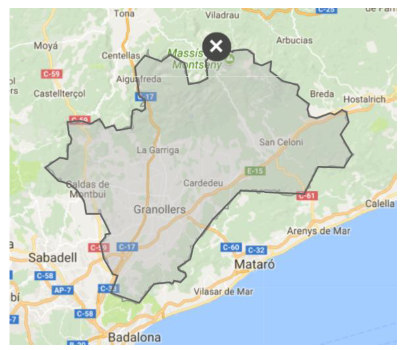 Mapa del territorio asignado a KW Vallès en el Vallès Oriental de Barcelona, delimitado dentro de la zona de expansión Keller Williams.