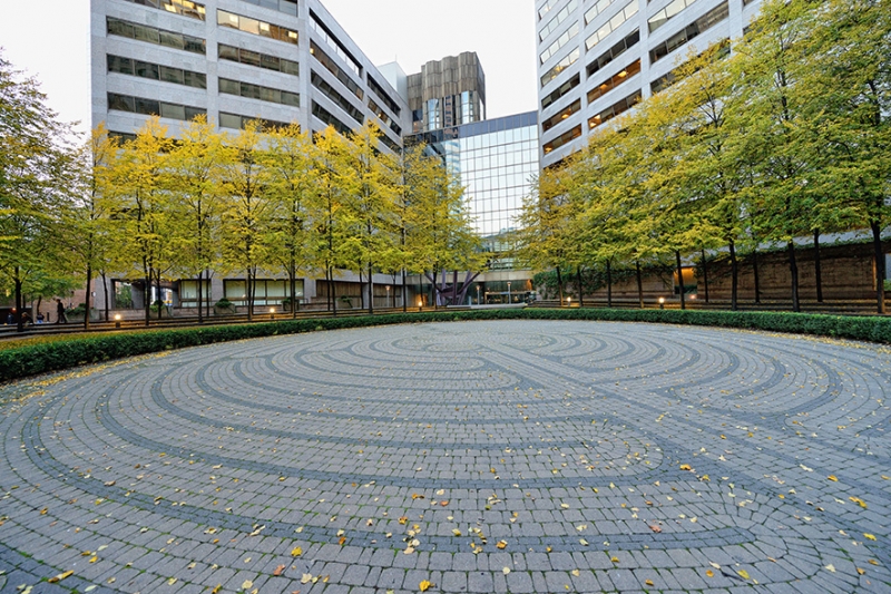 tree lined walkways of Trinity square, a park adjacent to the property