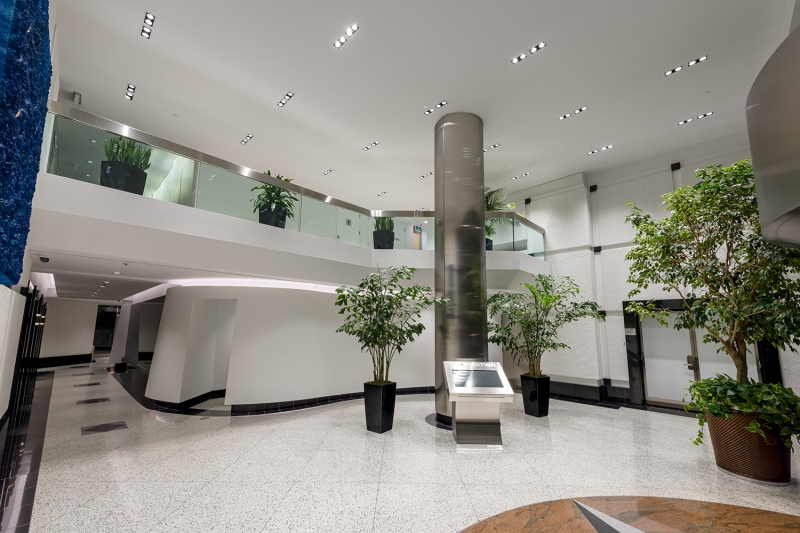 Plant filled interior lobby